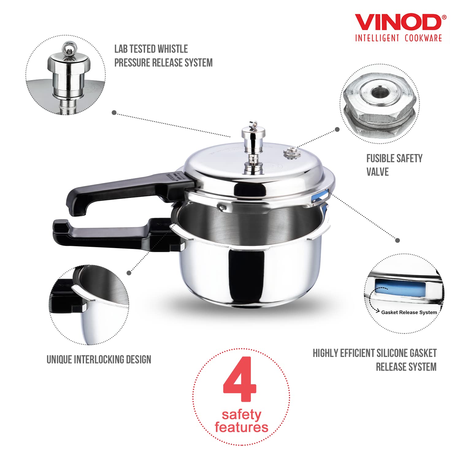 Vinod Pressure Cooker Stainless Steel - Outer Lid - 2 Liter - Induction Base Cooker - Indian Pressure Cooker - Sandwich Bottom -