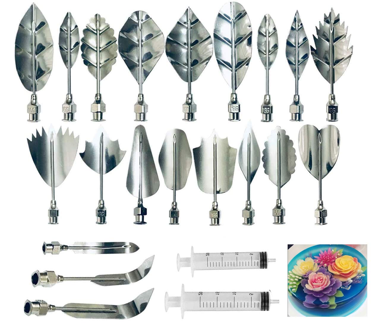 Andrsan Gelatin Jelly Art Starter Kit, 3D Flower Cake Decorating Tool, Set Of 20 Piece Diy Needle Tips Pastry Tools