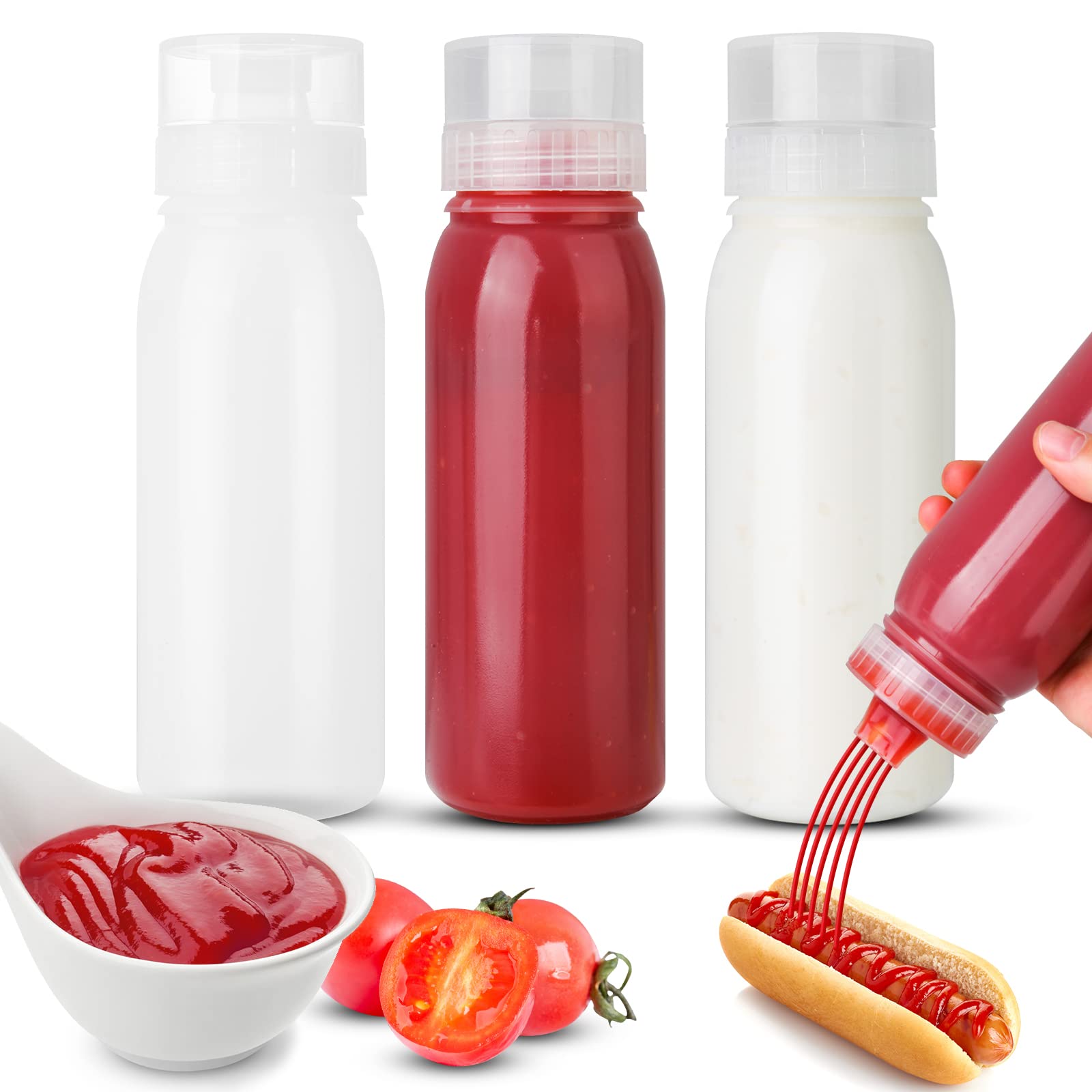 Zlxtxpor Condiment Porous Squeeze Bottles for Sauces, Salad Dressing, Ketchup 3-Pack 14 oz, Syrup Dispenser, Great for BBQ Sauce