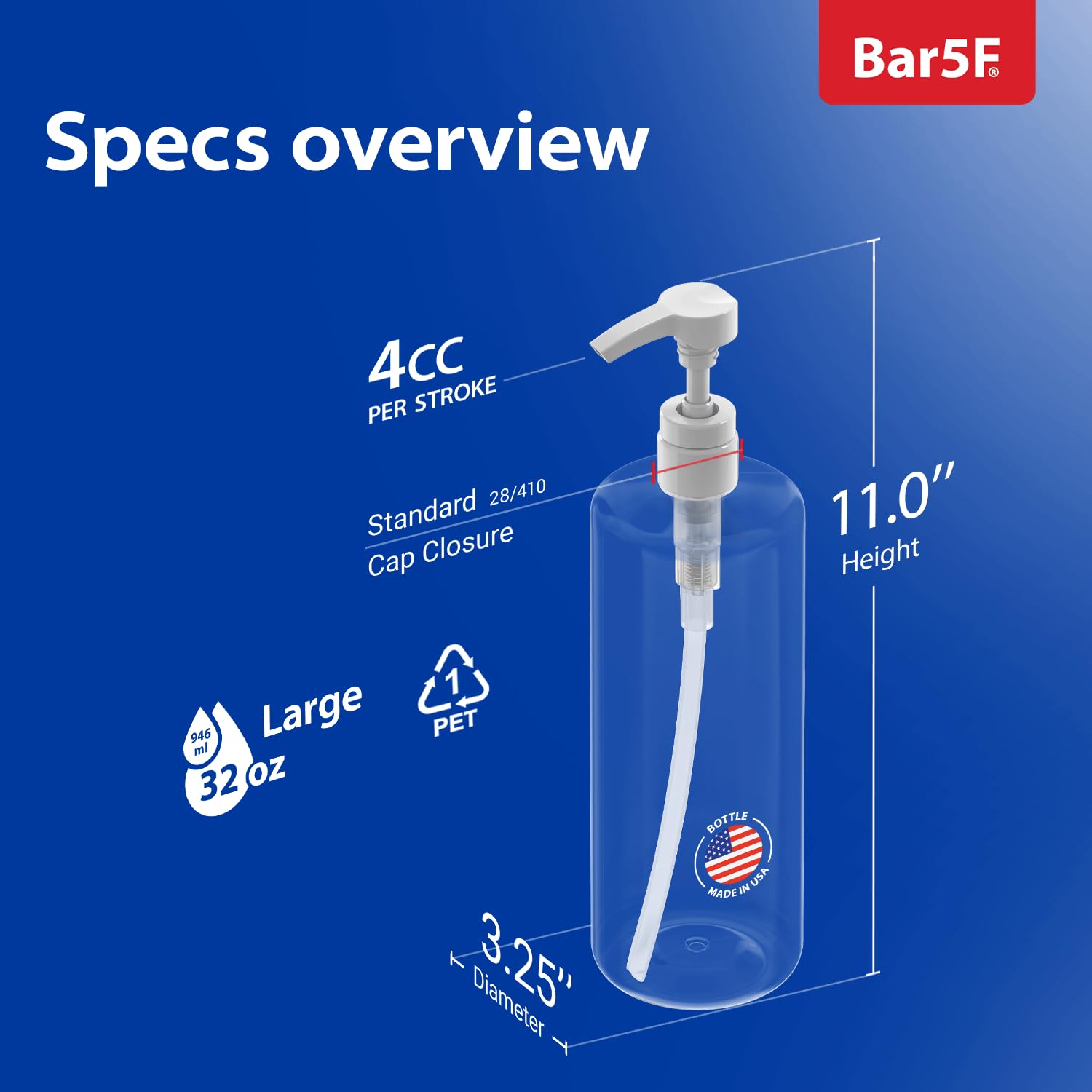 Bar5F Pump Bottle (2-Pack 32-Ounce 1-Liter) Empty For Shampoo Conditioner Body Wash Lotion Bpa-Free Crystal-Clear
