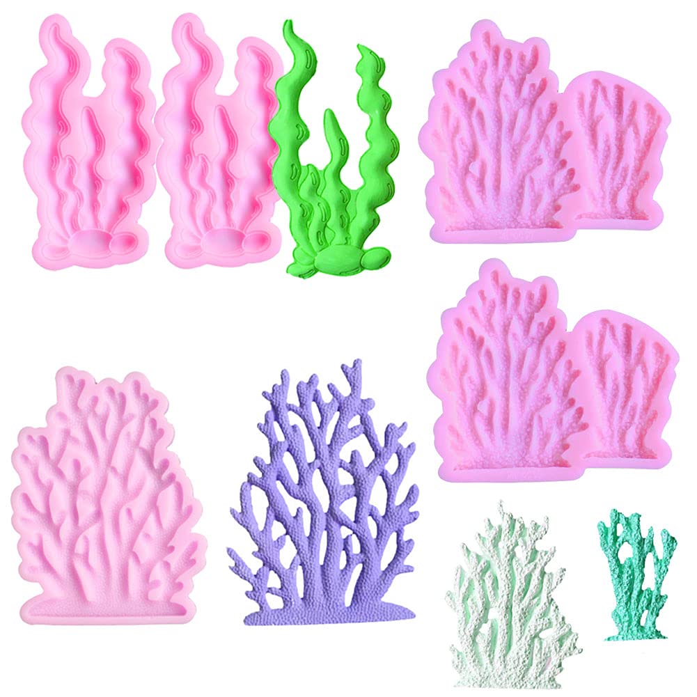 Kuuguu 5 Pcs Coral Seaweed Silicone Mold,Coral Shape Fondant Molds For Chocolate, Chocolates Sea Creatures Candy Sugar Candy, Ca