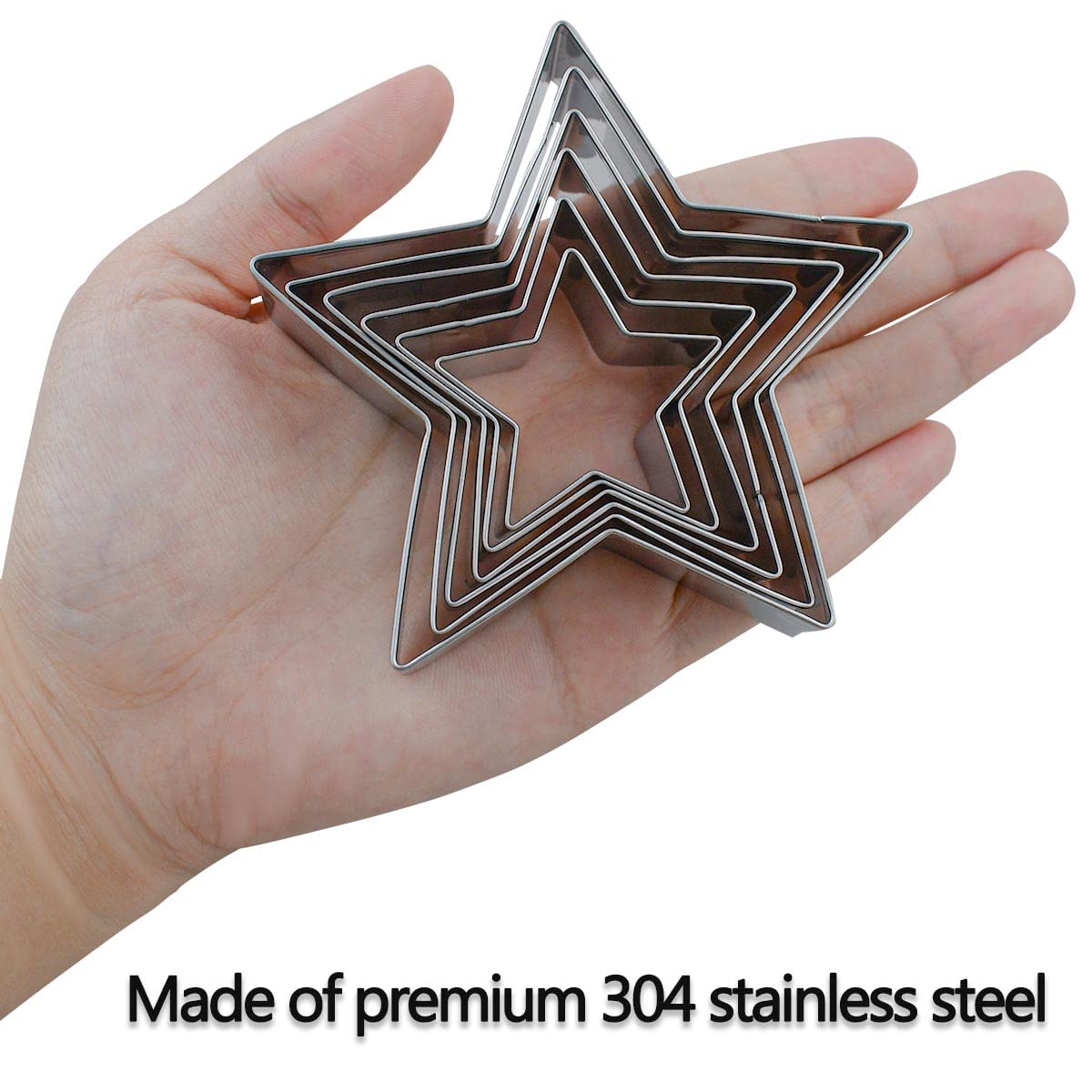 6 Pieces Star Cookie Cutters Set Stainless Steel Five-Pointed Star Cutter Star Shaped Cookie Cutter Biscuit Molds Fondant Cake C