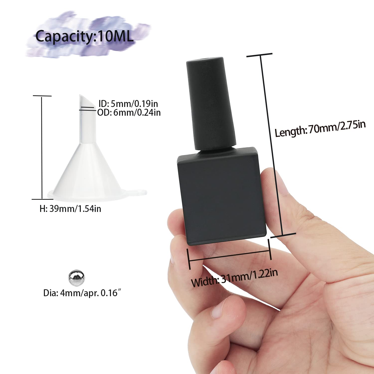Agidea Empty Nail Polish Bottles With Brush, 10Ml Empty Gel Polish Bottles Black, Opaque Square Glass Refillable Fingernail Poli