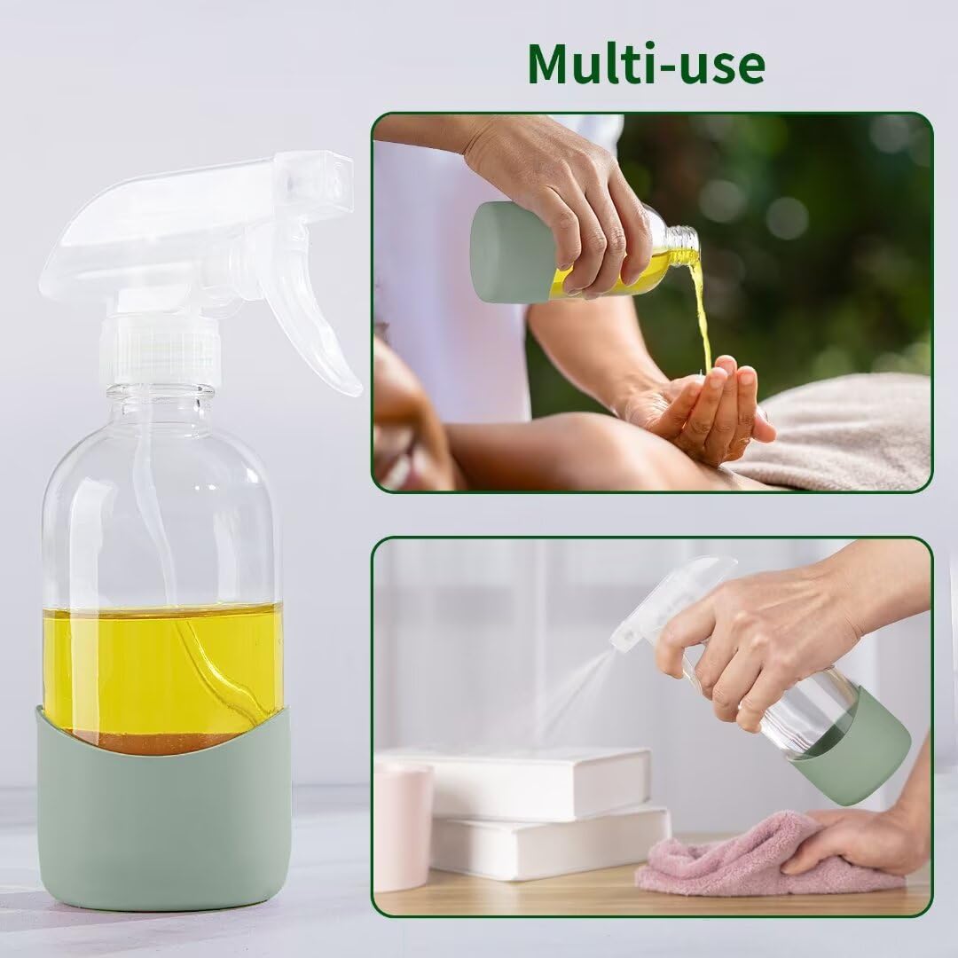 Hombys 8 Oz Empty Clear Glass Spray Bottles With Silicone Sleeve Protection Refillable Containers For Cleaning Solutions, Essent