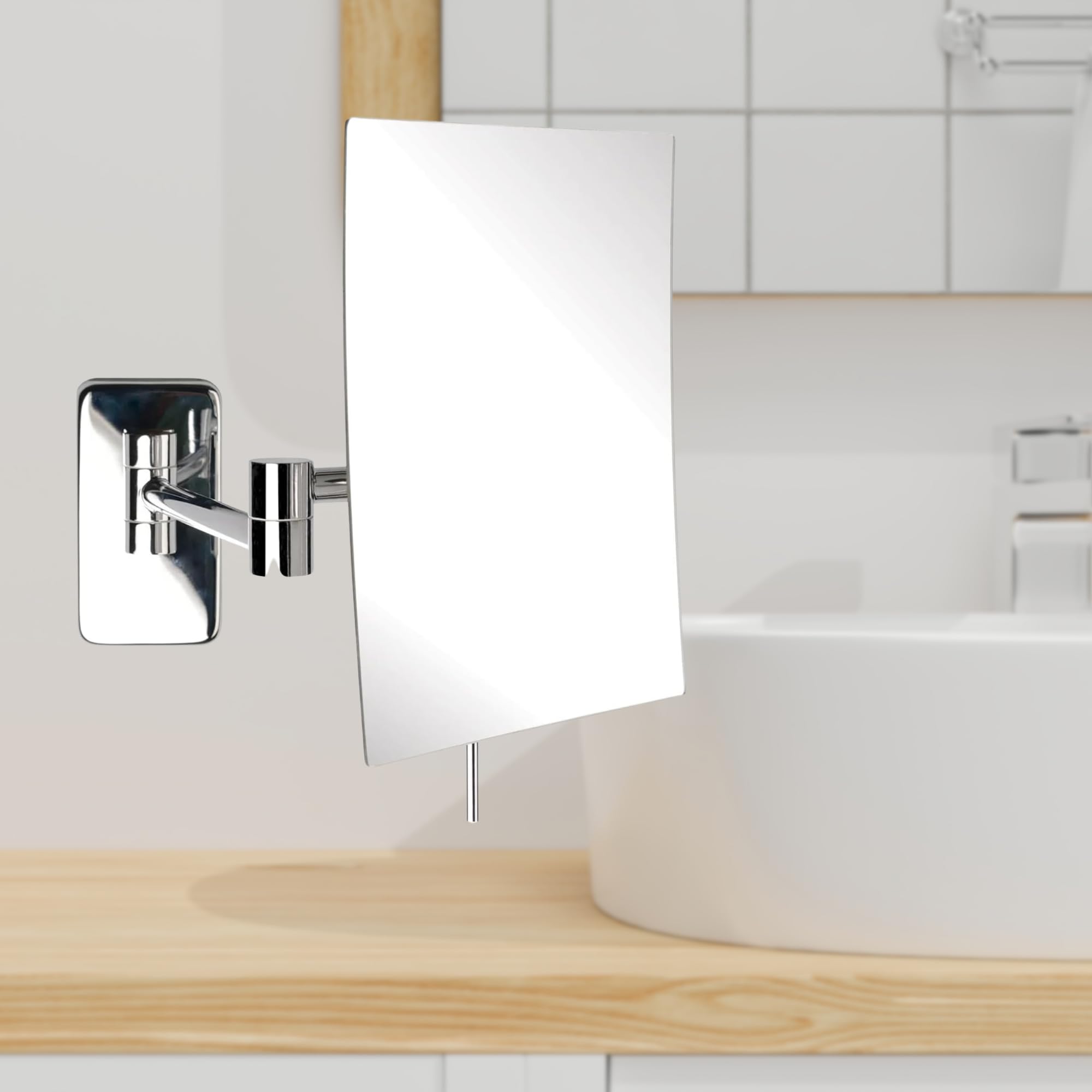 Jerdon 8.75-Inch X 6.5-Inch Wall Mount Makeup Mirror - Personal Mirror With 5X Magnification & 14 Inch Wall Extension - Chrome W