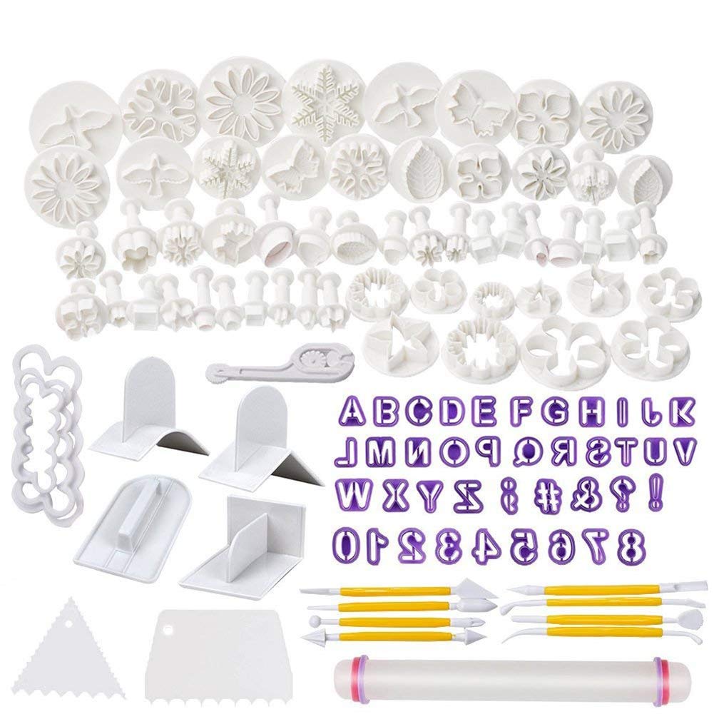 Soleebee 114 Pcs Cake Decorating Tools Fondant Cake Baking Decorating Sugar Craft Icing Tools Plunger Cutters Snowflake Rose Flo