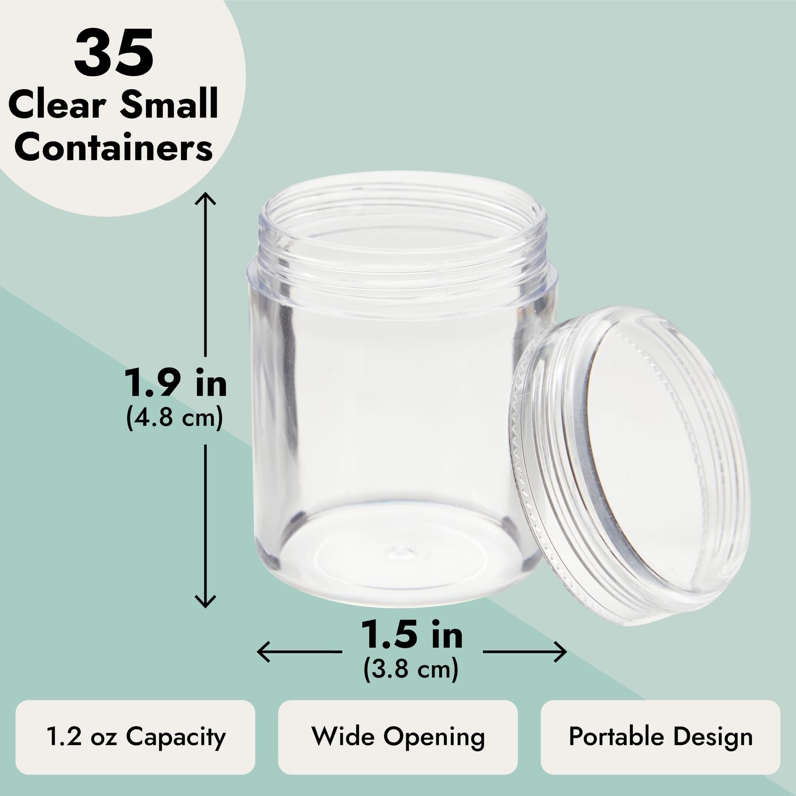 35-Pack 1.2 Oz Clear Plastic Jars With Lids For Beads, Beauty Products - Small Empty Containers For Slime Supplies And Ingredien