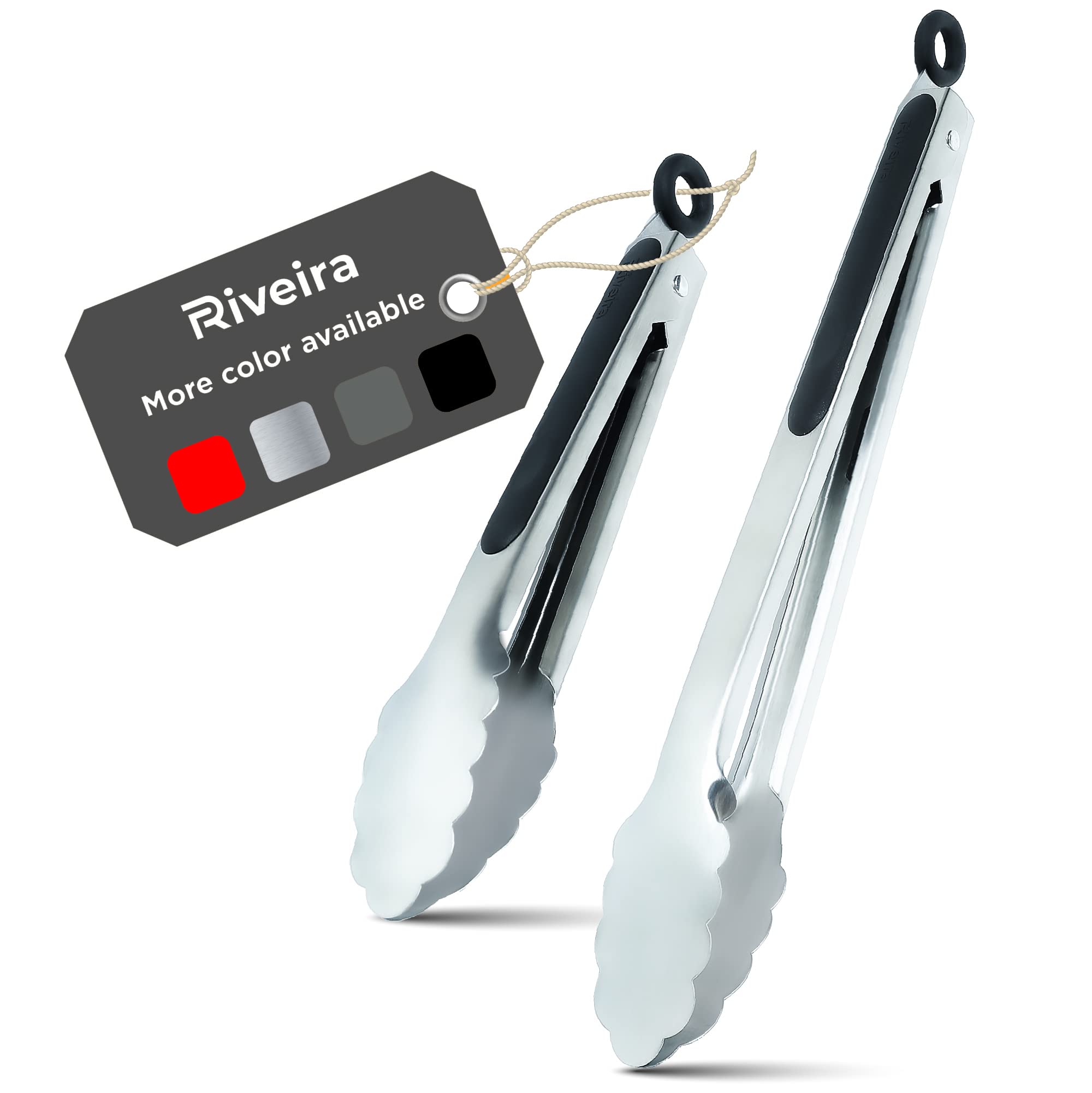 Riveira Stainless Steel Tongs For Cooking 9 And 12 Inch | Non-Stick Kitchen Grill Tongs | Bbq Tongs For Grill | 550F High Heat-R