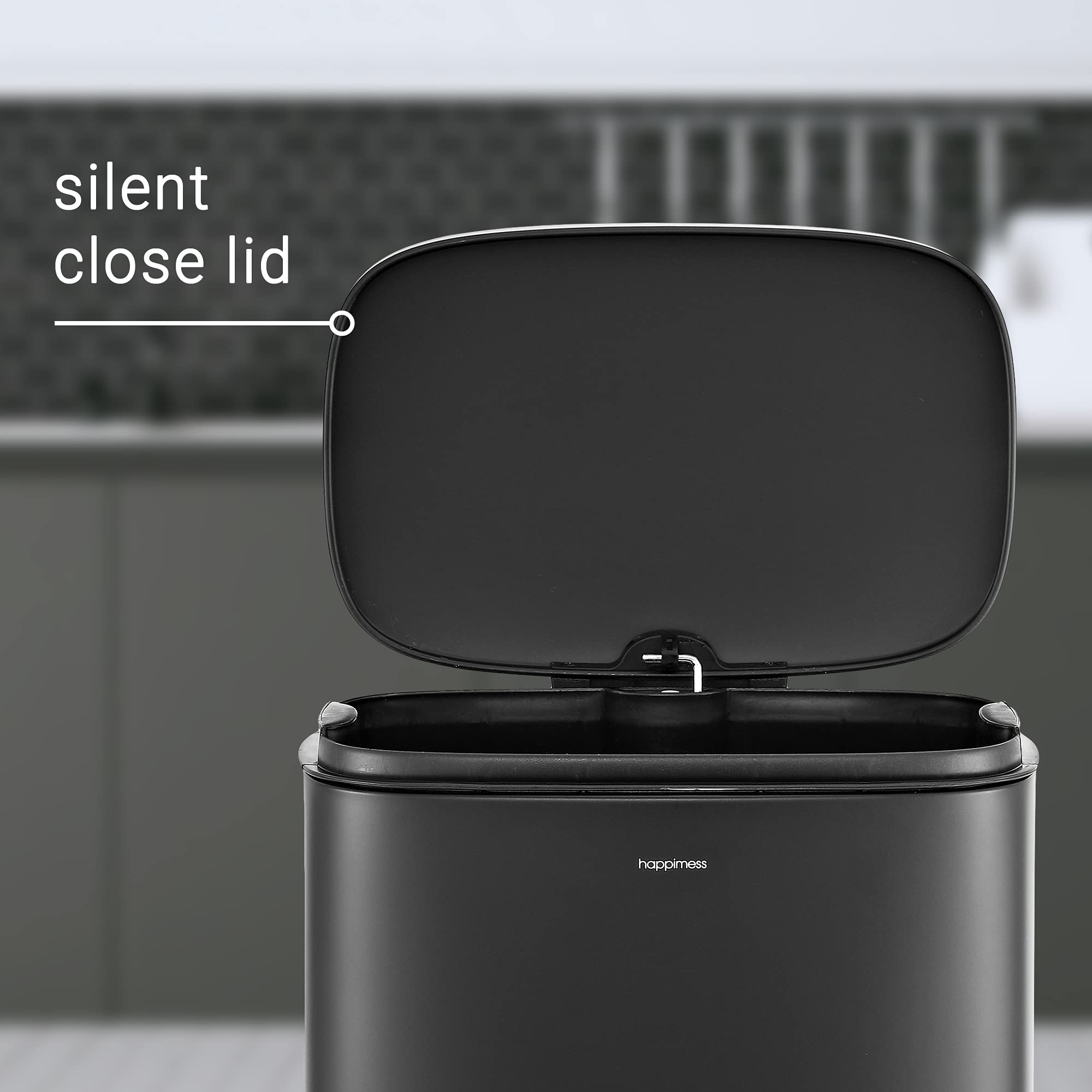 Happimess Hpm1011B Curtis 8-Gallon Step-Open Trash Can With Soft-Close Lid, Modern, Minimalistic, Fingerprint Proof For Home, Ki