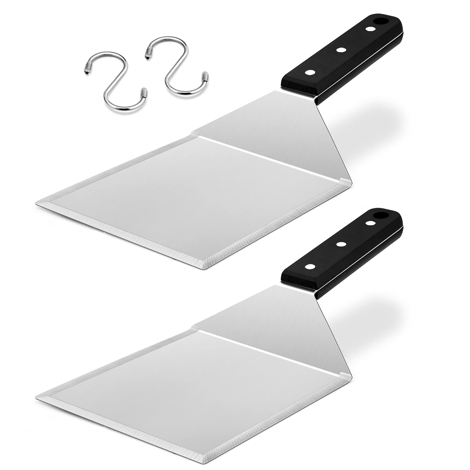 Metal Spatula Set of 2  HaSteeL Stainless Steel Large Griddle Spatulas with ABS Handle  Heavy Duty Hamburger Turner Pancake Flipper Great for Teppanyaki Flat Top BBQ Cooking  Dishwasher Safe & 2 Hooks