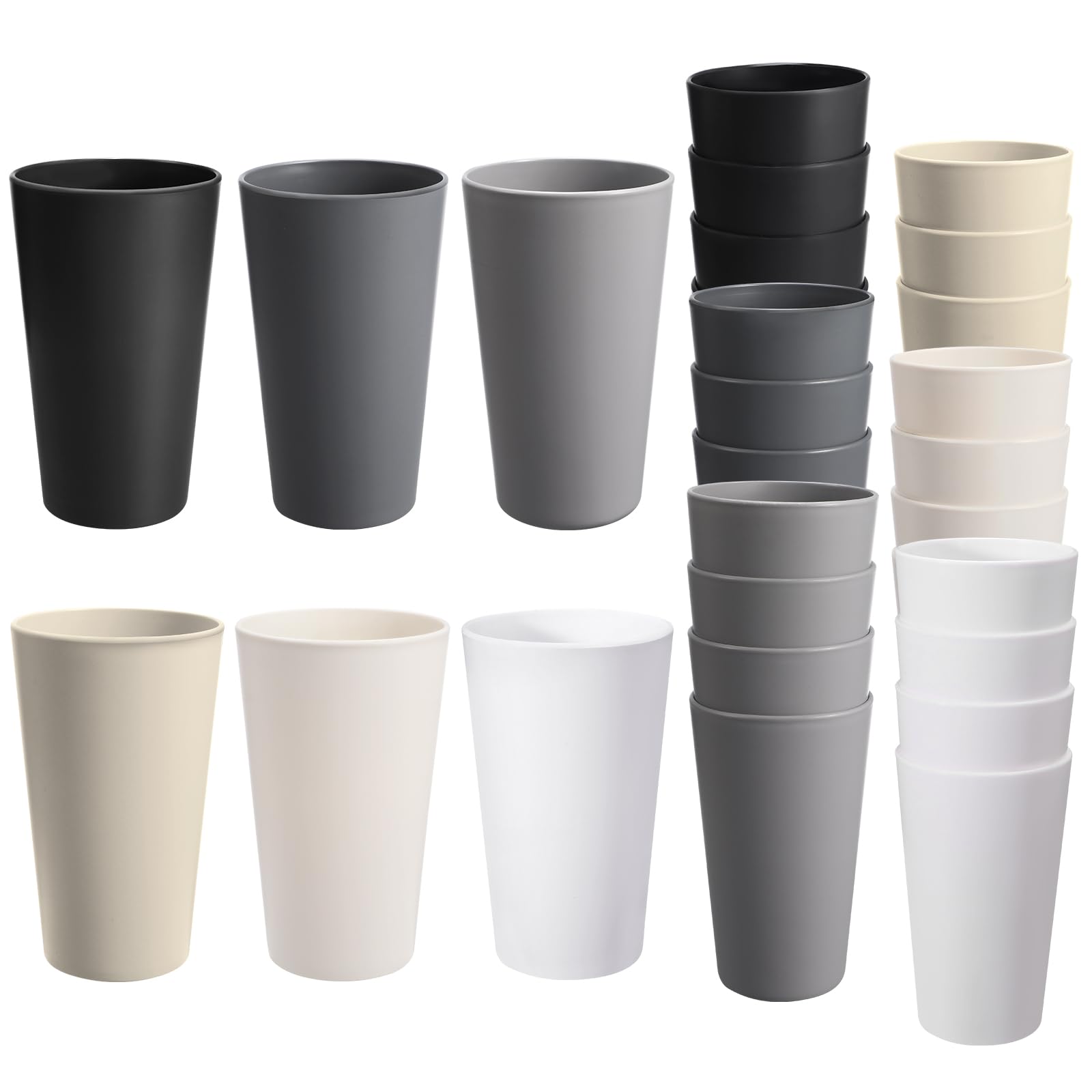 24 Pcs Unbreakable Plastic Cups Set, 20 oz Reusable Plastic Cups, Stackable Water Tumblers, Drinking Cup for Kitchen, Outdoor, B