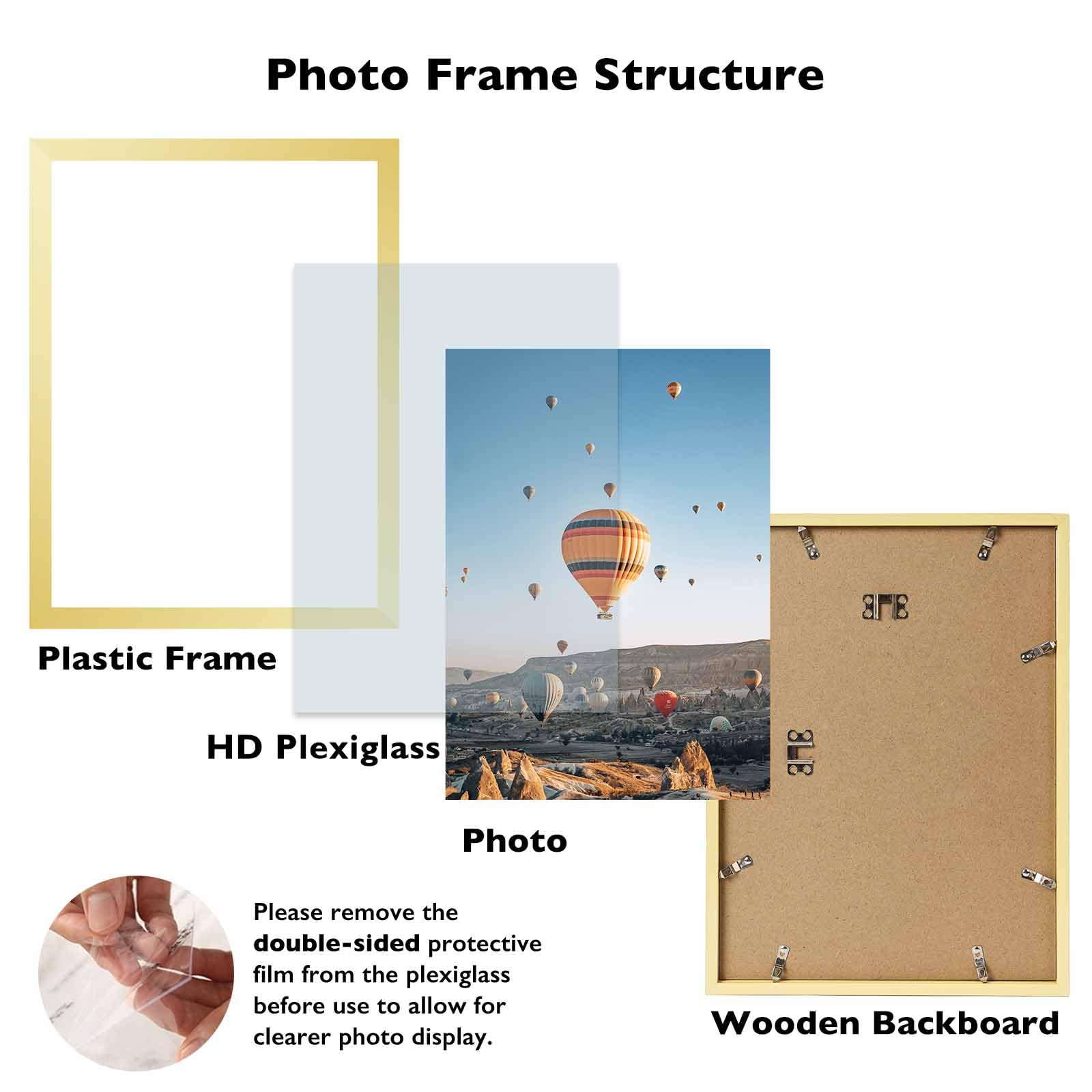 JCJMY 9.5x13 Picture Frame Gold for Wall Hanging, Wall Mounting Horizontally or Vertically, 9.5 x 13 Wall Gallery Poster Photo F
