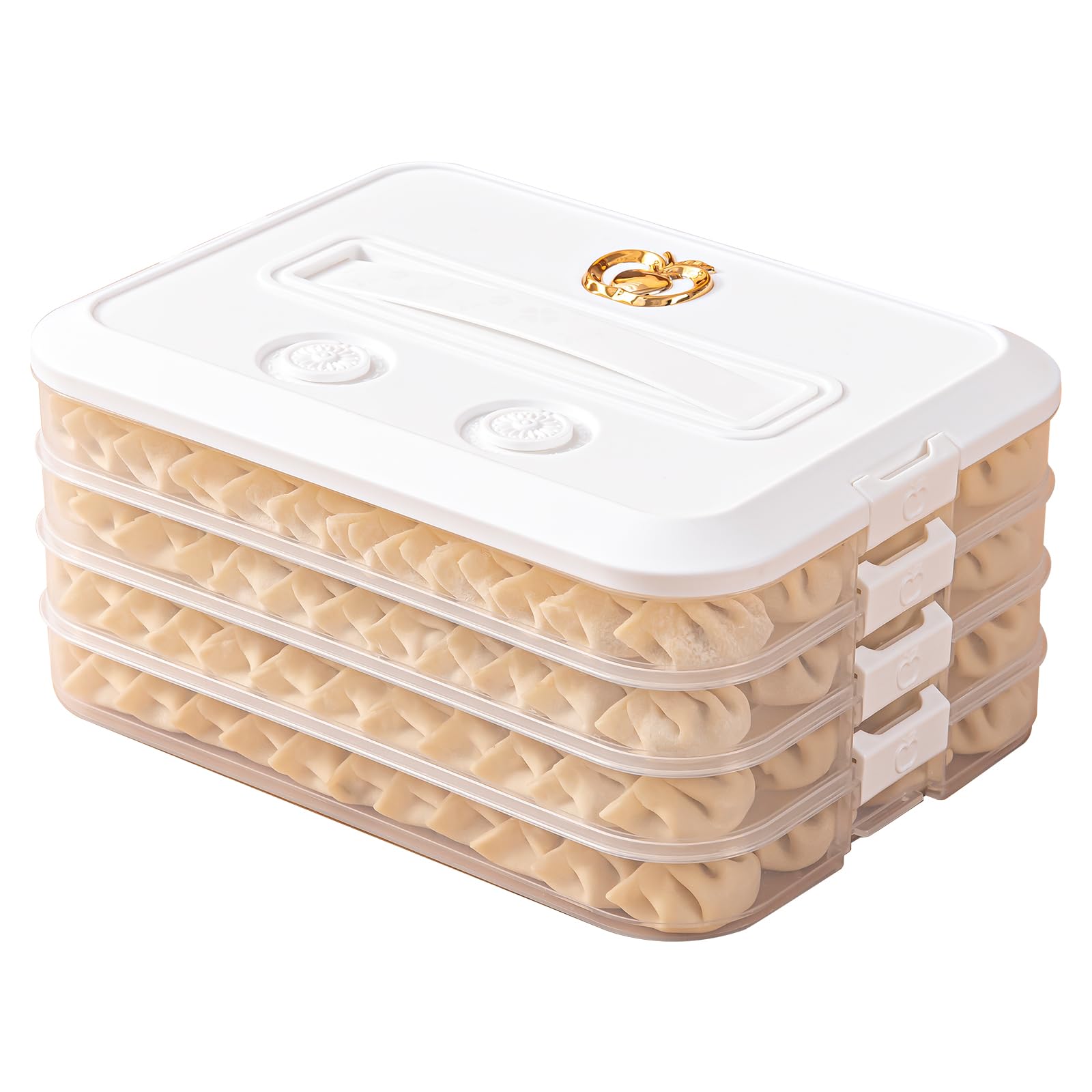 Ahathyw 4-Layer Small Frozen Dumpling Storage with Lids, Flat Stacks Food Container Icing Cookies Wonton Donuts Box Organizer Fo