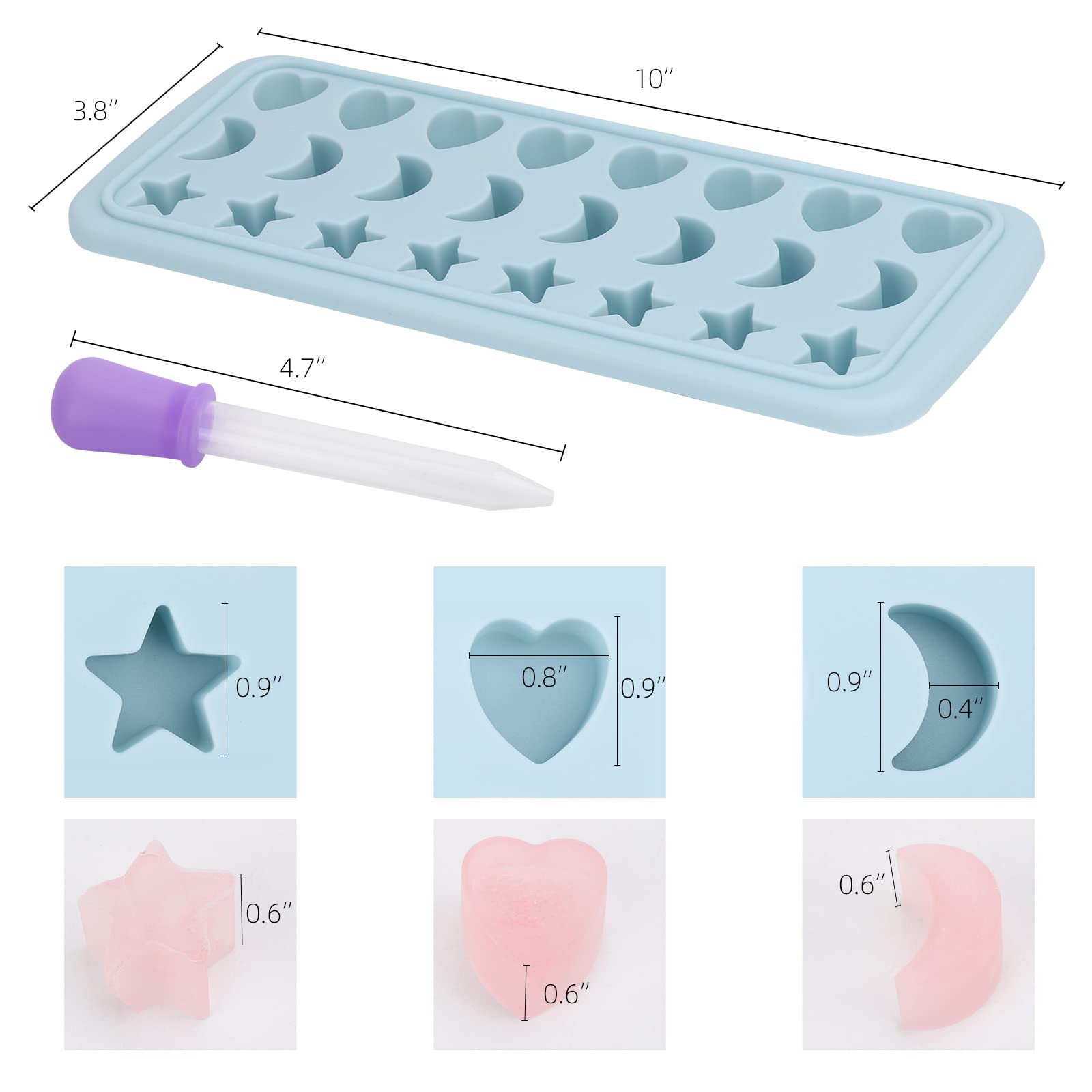 Moon Stars And Heart Ice Cube Tray Silicone Molds With Liquid Dropper,Easy Release Ice Trays With Lid, 24 Cavity Heart Mold For