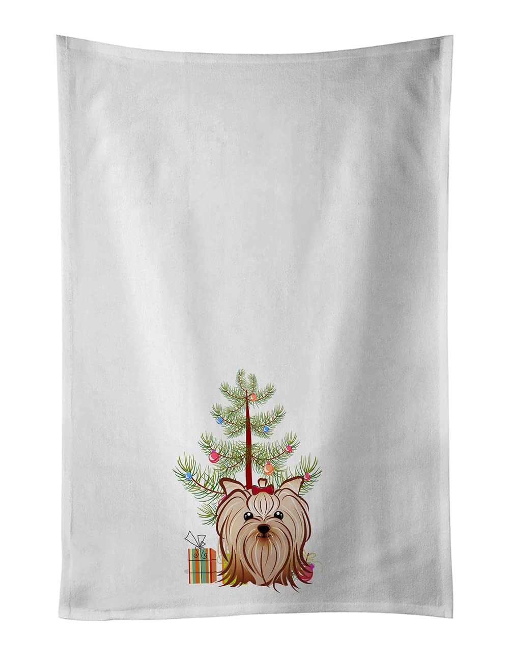 Christmas Tree and Yorkie Yorkishire Terrier White Kitchen Towel Set of 2