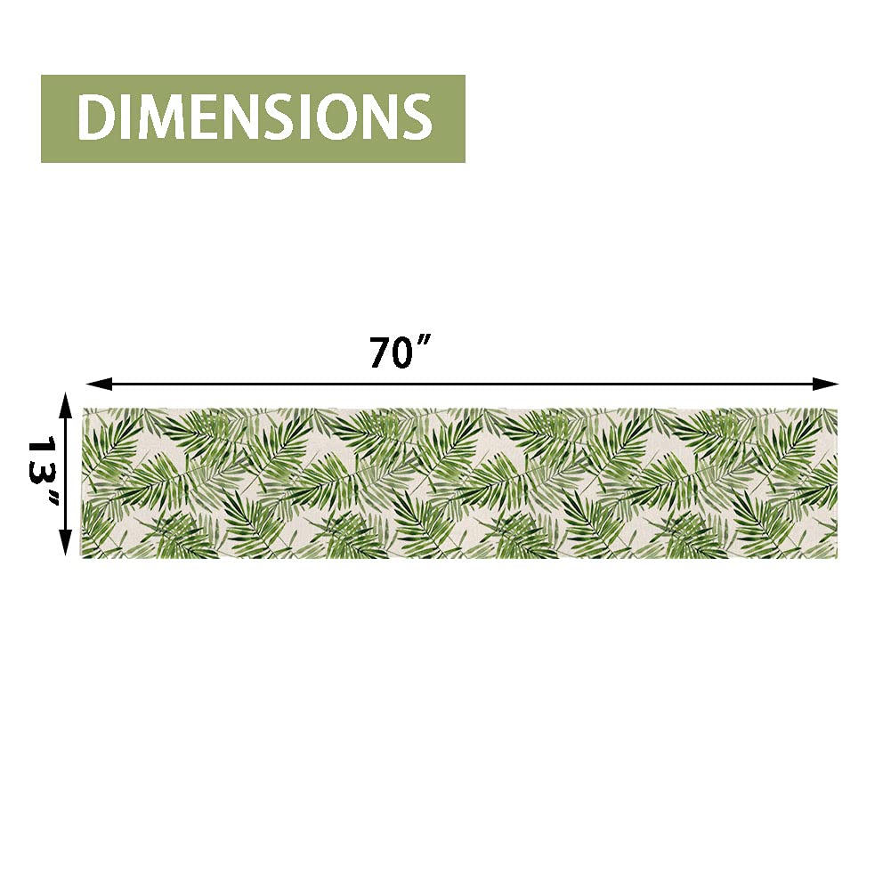 Watercolor Leaves Table Runner, Seasonal Summer Green Plants Holiday Kitchen Dining Table Decoration For Home Party Decor 13 X 7