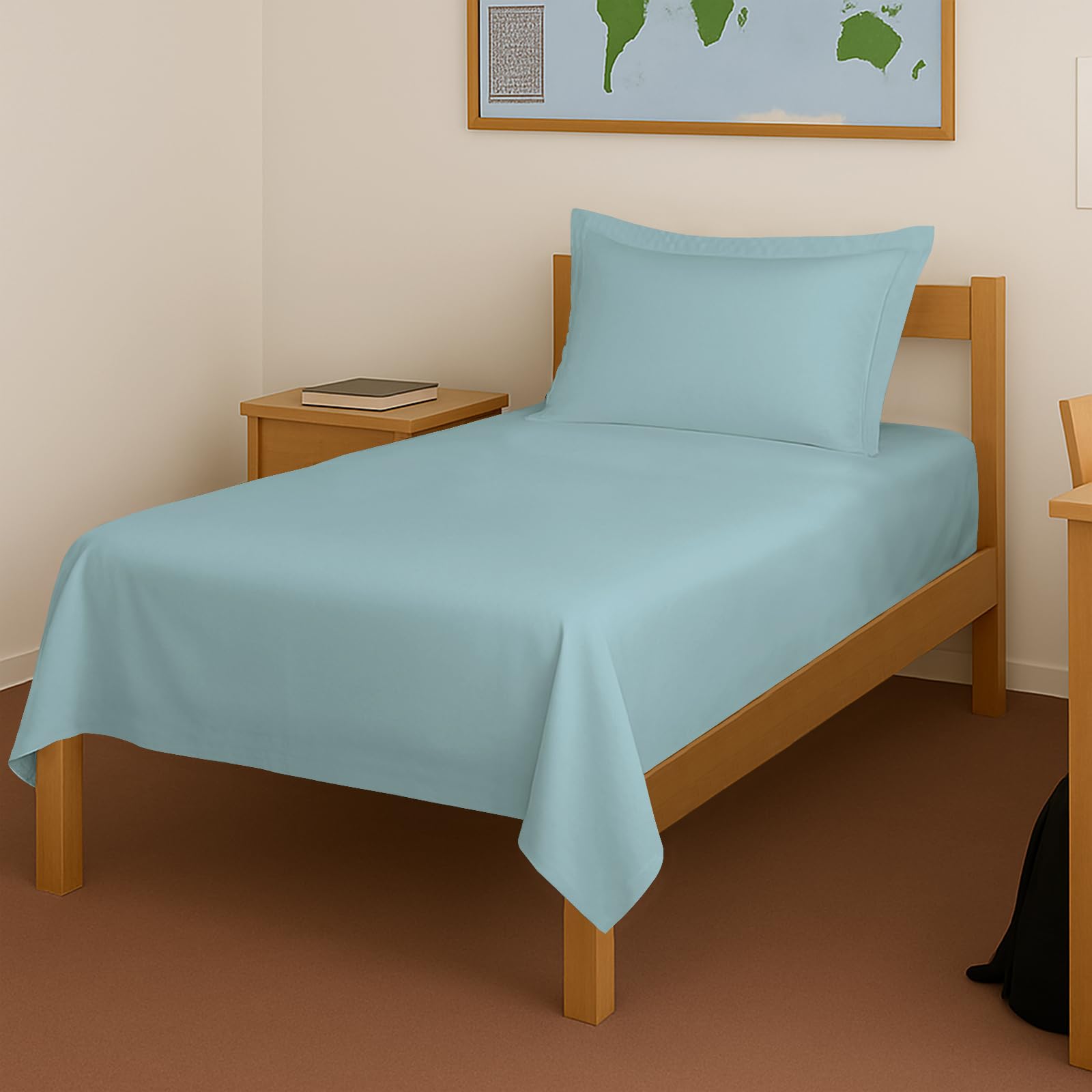Pizuna 100% Cotton Bedsheet Single Baby Blue, 400 Thread Count Long Staple Combed Cotton Flat Bedsheets 60 X100 Inches With 1 Pi