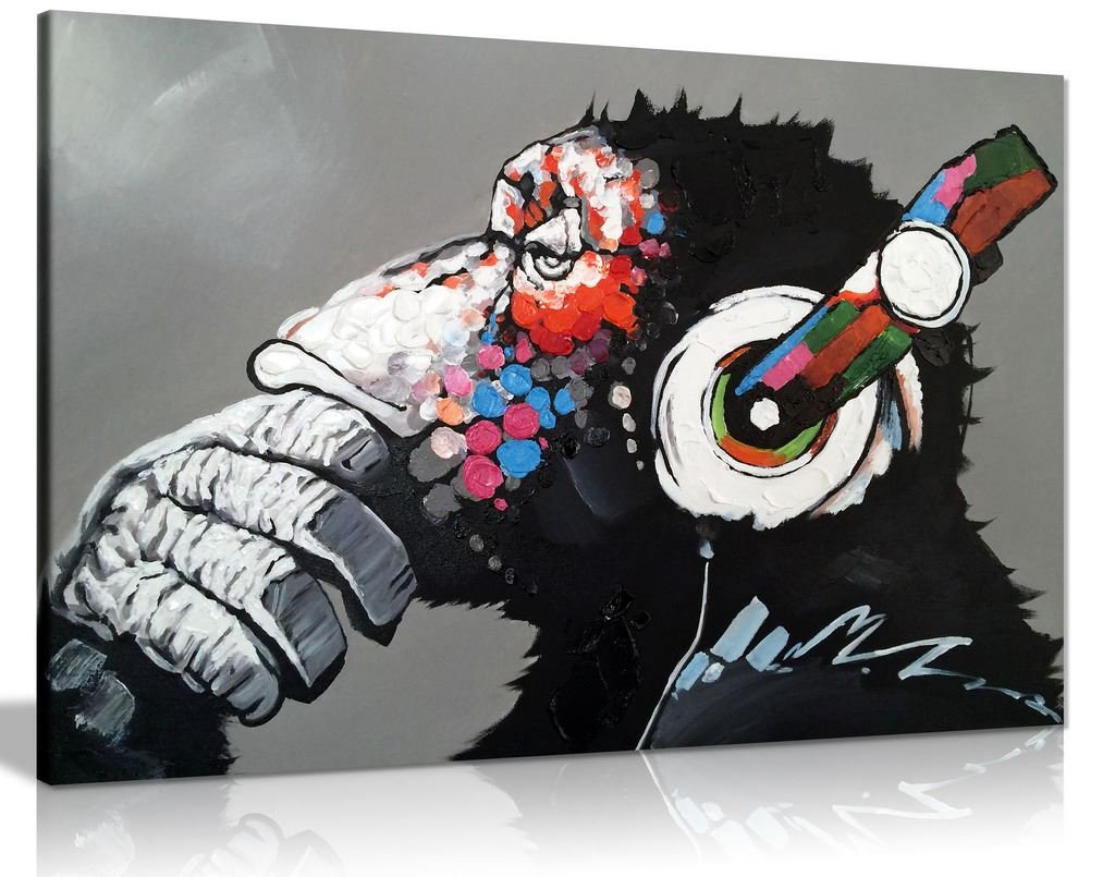 Panther Print Cool Ape With Dj Heaphones Canvas Wall Art Picture Print (18X12)