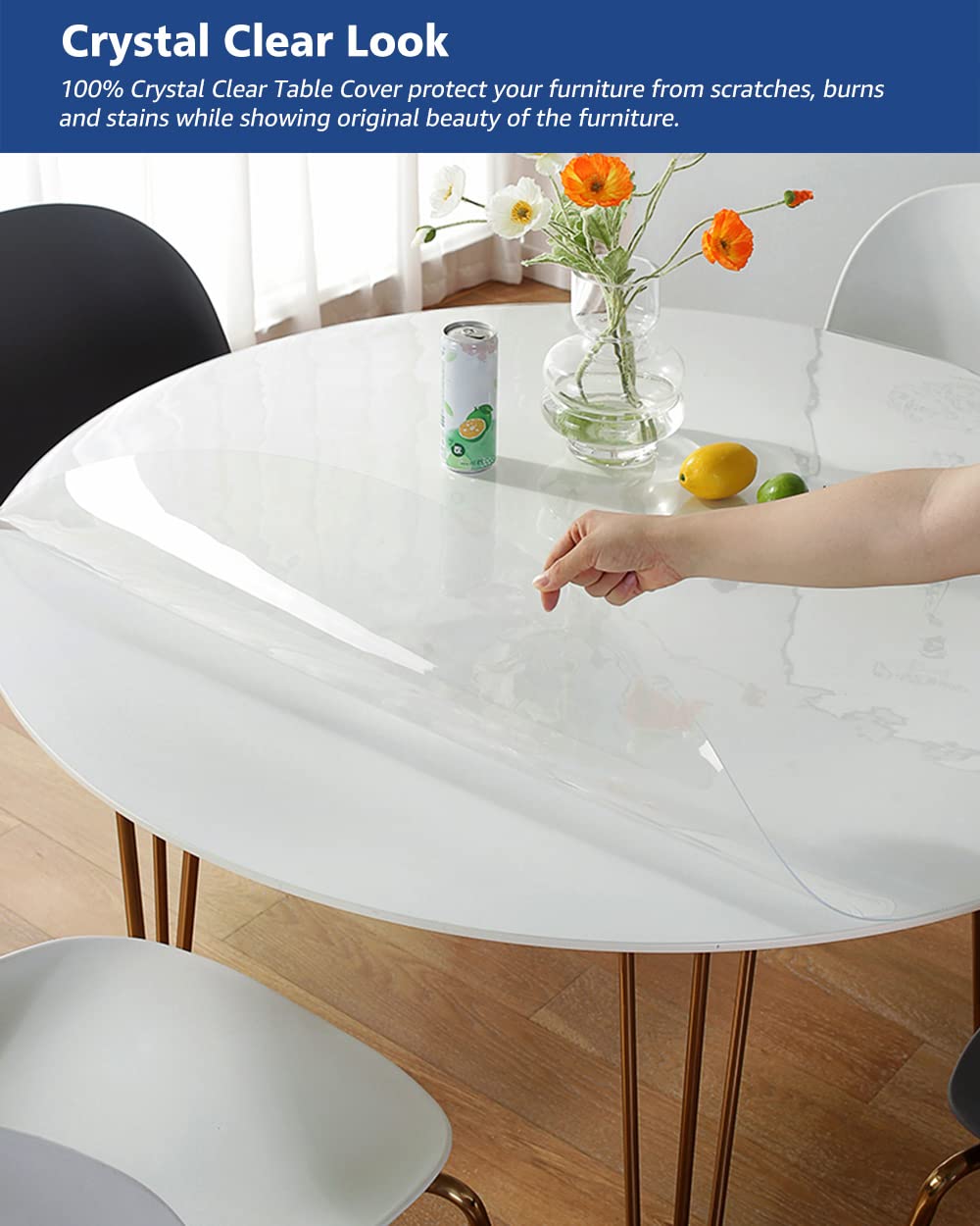 32 Inch Round Clear Dining Room Table Cover Easy Clean Waterproof Plastic Vinyl Table Cloth Protector Wood Furniture Surface Pro