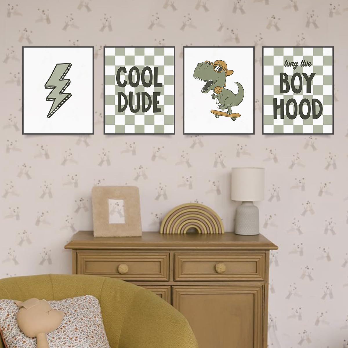 Plkmn Dinosaur Room Decor For Boys,Long Live Boyhood Wall Art Prints,Preppy Posters,Lightning Sign Poster Prints For Boys Teen B