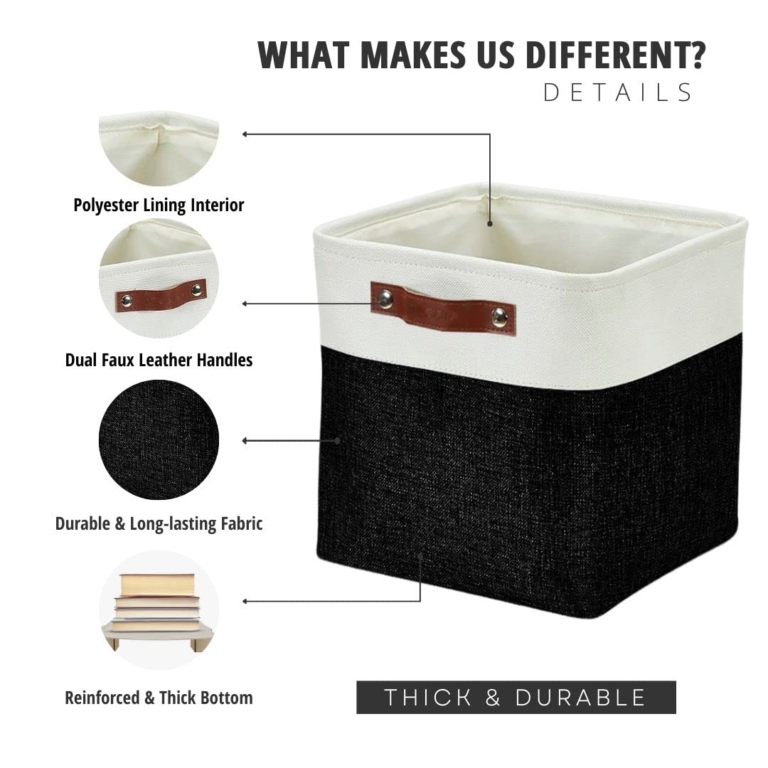 DECOMOMO Storage Cubes, 11x11 Cube Storage Bins, Baskets for Shelves (Black & White, Cube 11 - 4 Pack)