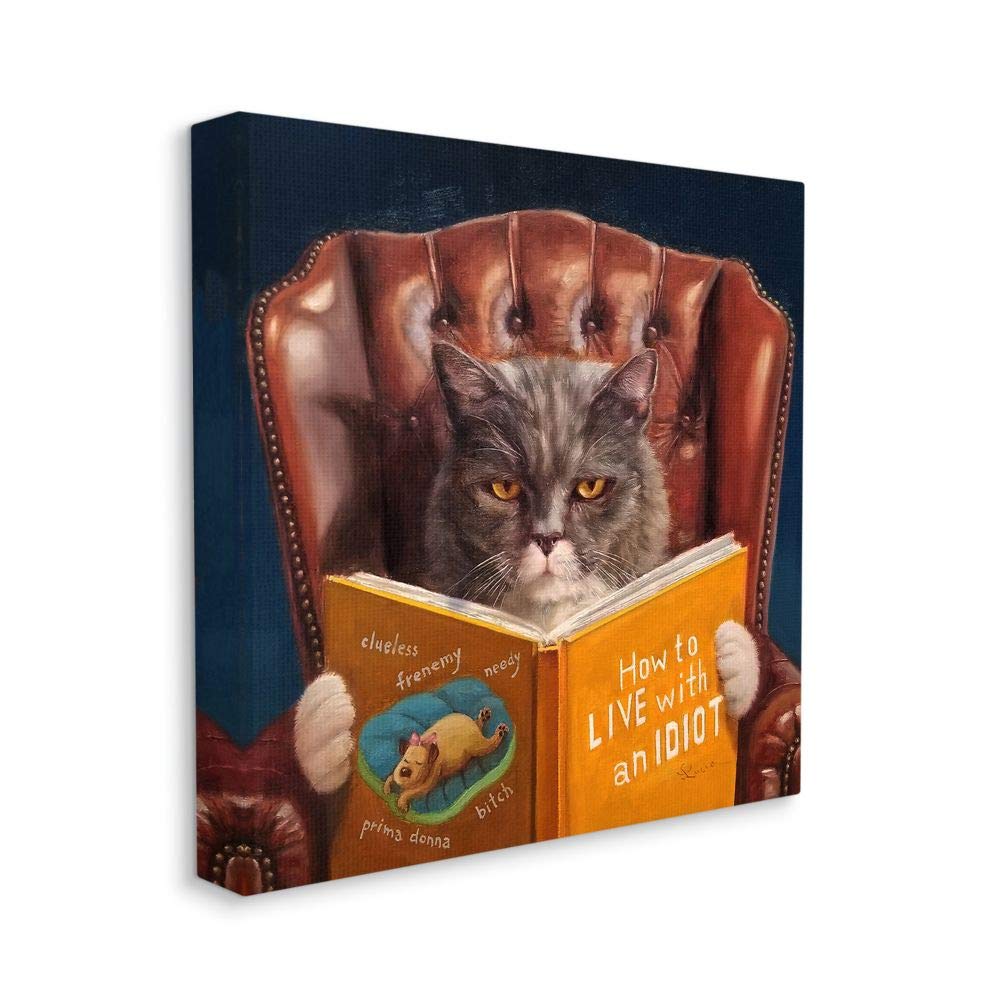 Stupell Industries Angry Cat Reading Dog Book Feline Pet Humor Canvas Wall Art, 17 X 17, Multi-Color