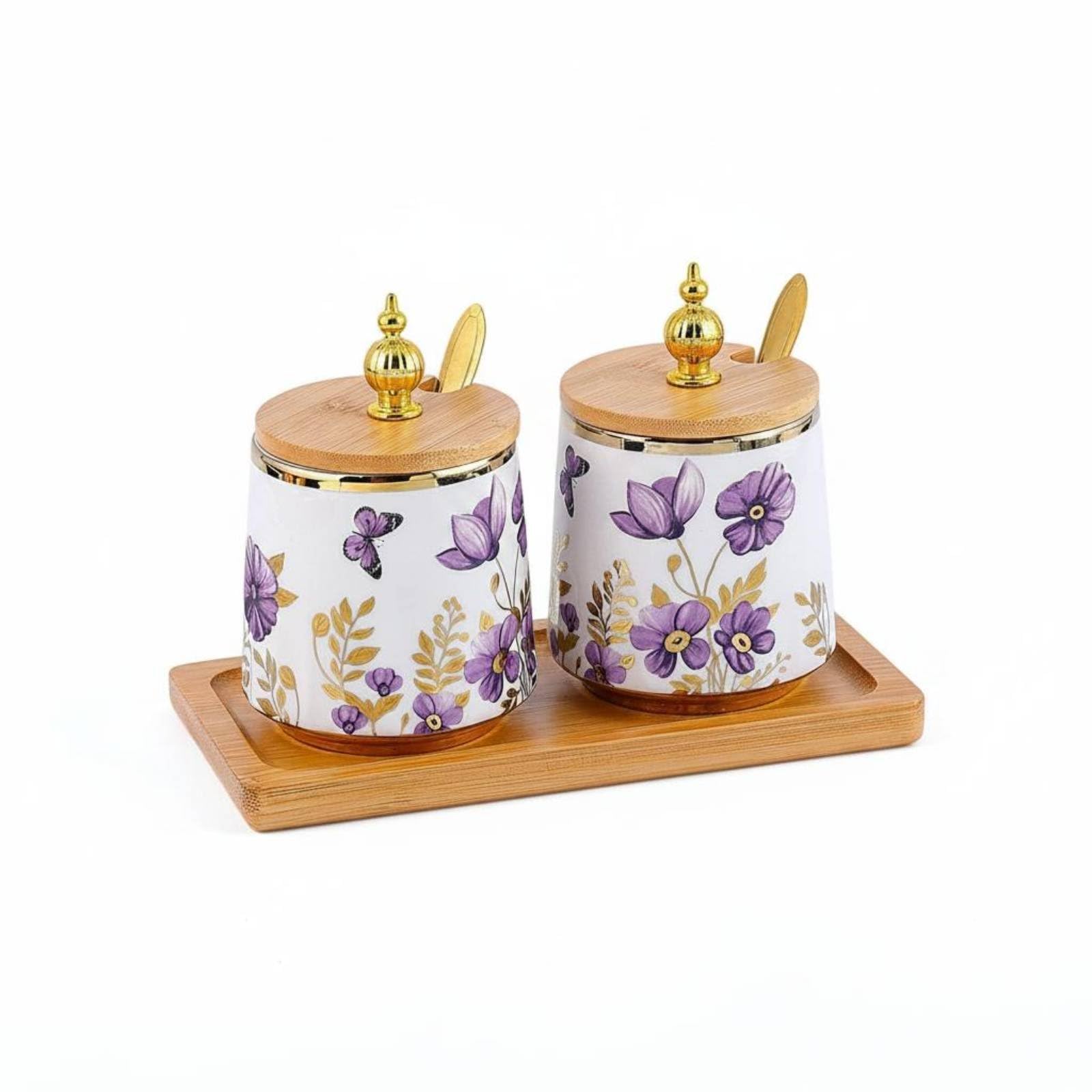 ATORSE 2 Pieces Nordic Design Blue Floral Seasoning Jar Set with Spoon Ceramic Seasoning Jars Elegant Seasoning Container for Ki