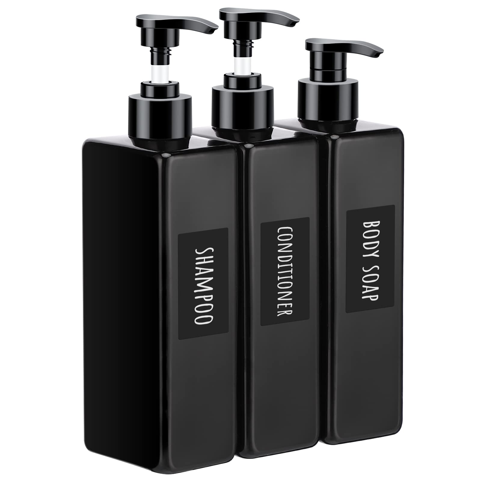 Segbeauty Shower Refillable Dispenser, 3Pcs 16.9Oz 500Ml Pump Press Bottles With Labels, Empty Reusable Plastic Soap Dispenser B