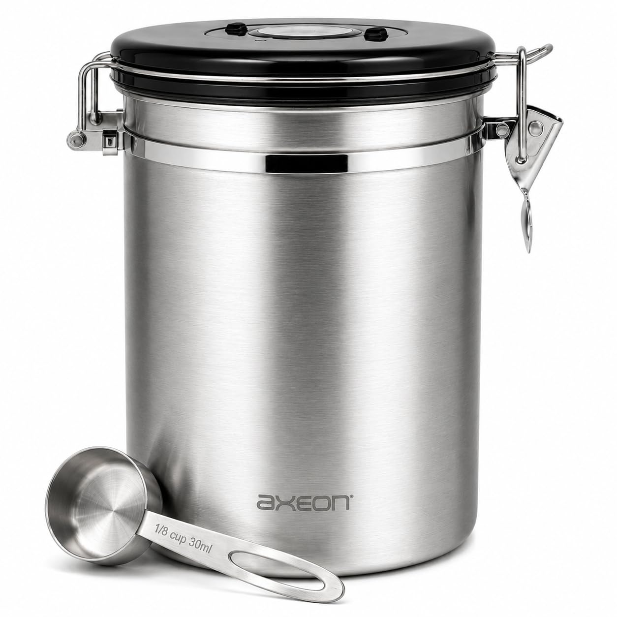 Axeon Airtight Stainless Steel Coffee Canister With Scoop Spoon  1800 Ml | Coffee Bean Storage Container For Loose Leaf Tea, Co