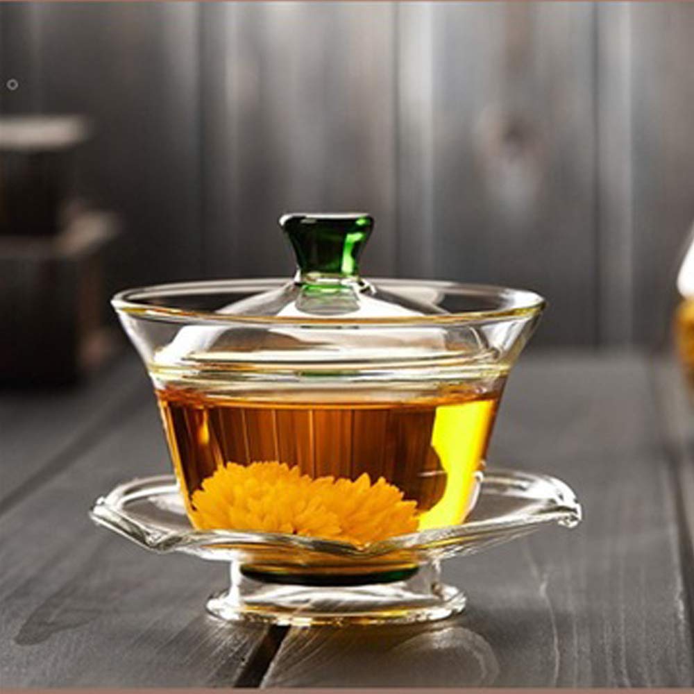 Woonsoon Chinese Glass Gaiwan Traditional Kongfu Tea Cup 170Ml,Classic Tea Set Cup With Lid And Saucer