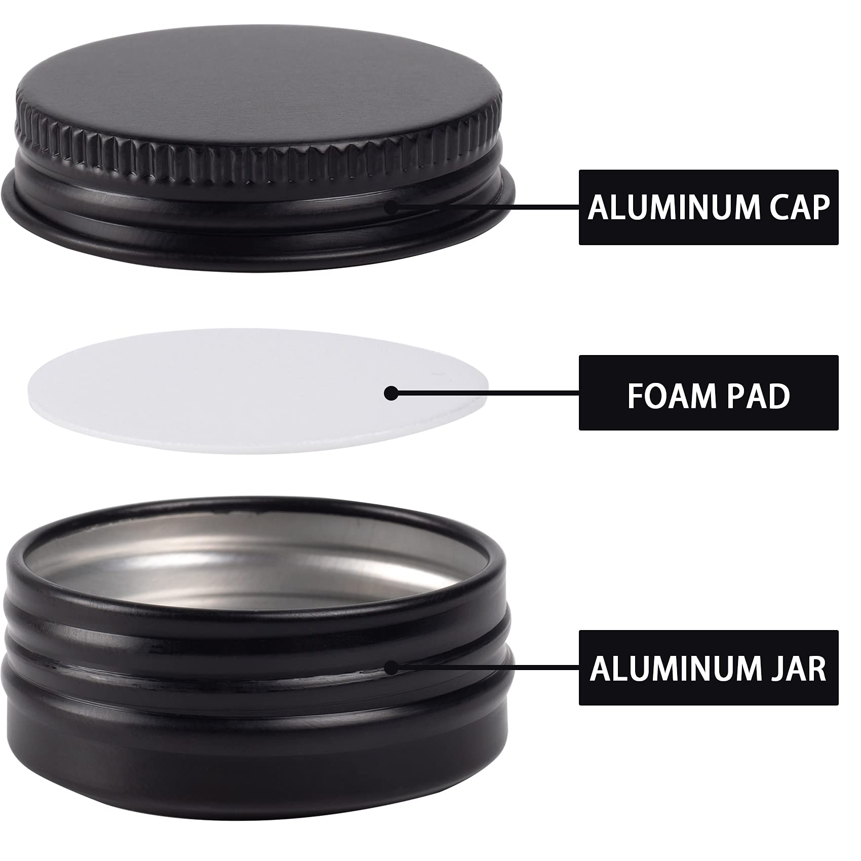 0.5 Oz Screw Top Aluminum Tin Jar With Screw Lid And Blank Labels (Black - Pack Of 32)