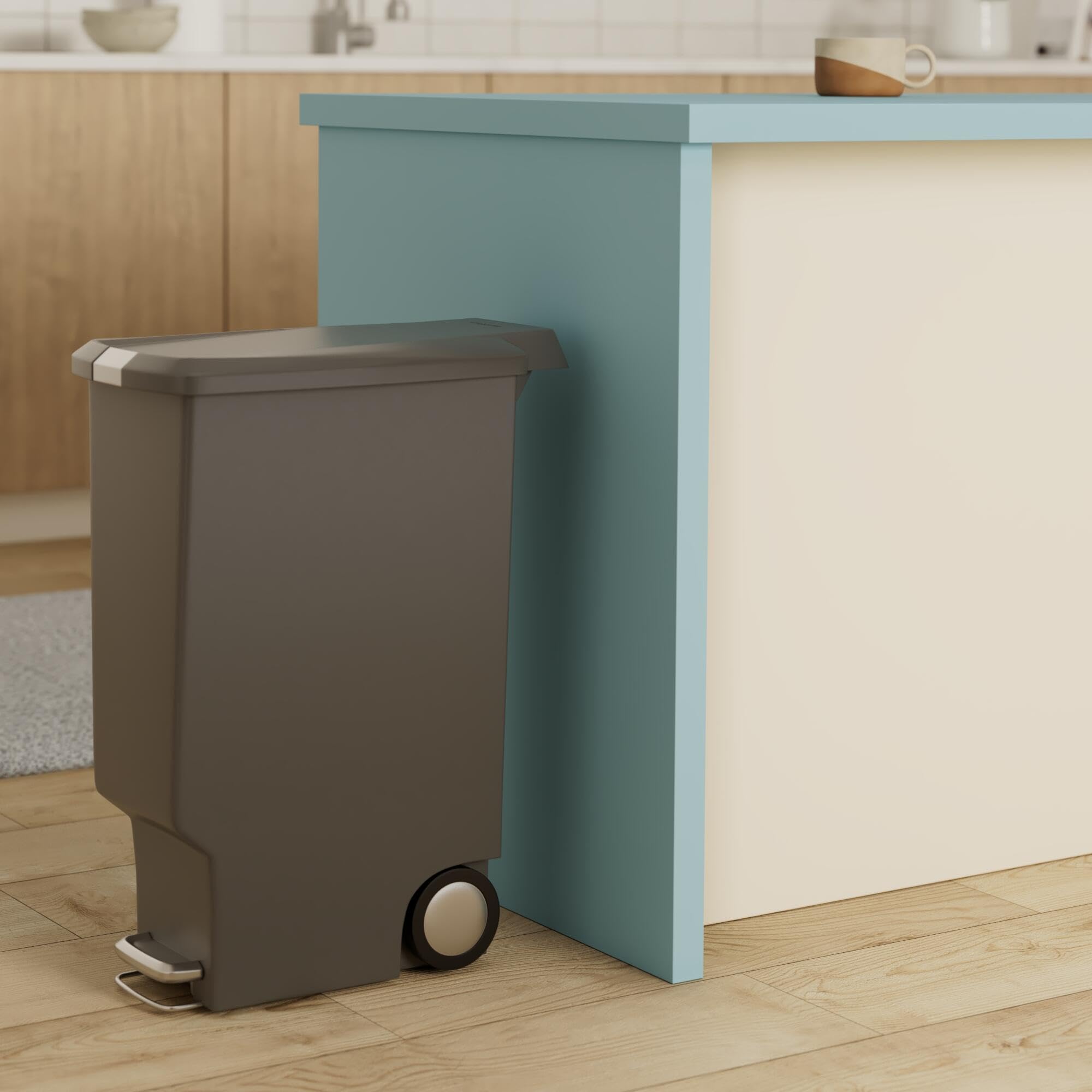 simplehuman cW1363 cubo estrecho con pedal  cubo de basura cocina  cubo basura pedal reciclaje  plAstico gris  40 L