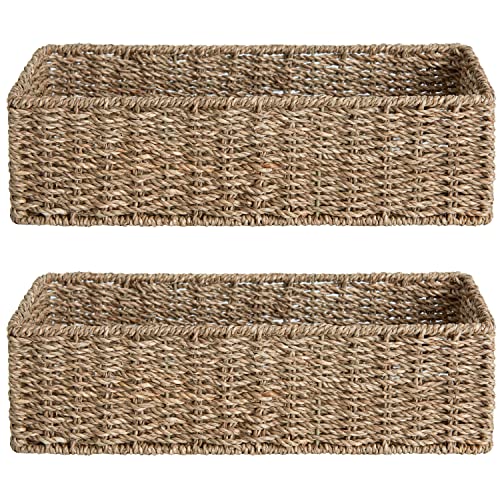 Storageworks Toilet Paper Basket, Seagrass Wicker Storage Basket For Toilet Tank Topper For Bathroom 2 Pack