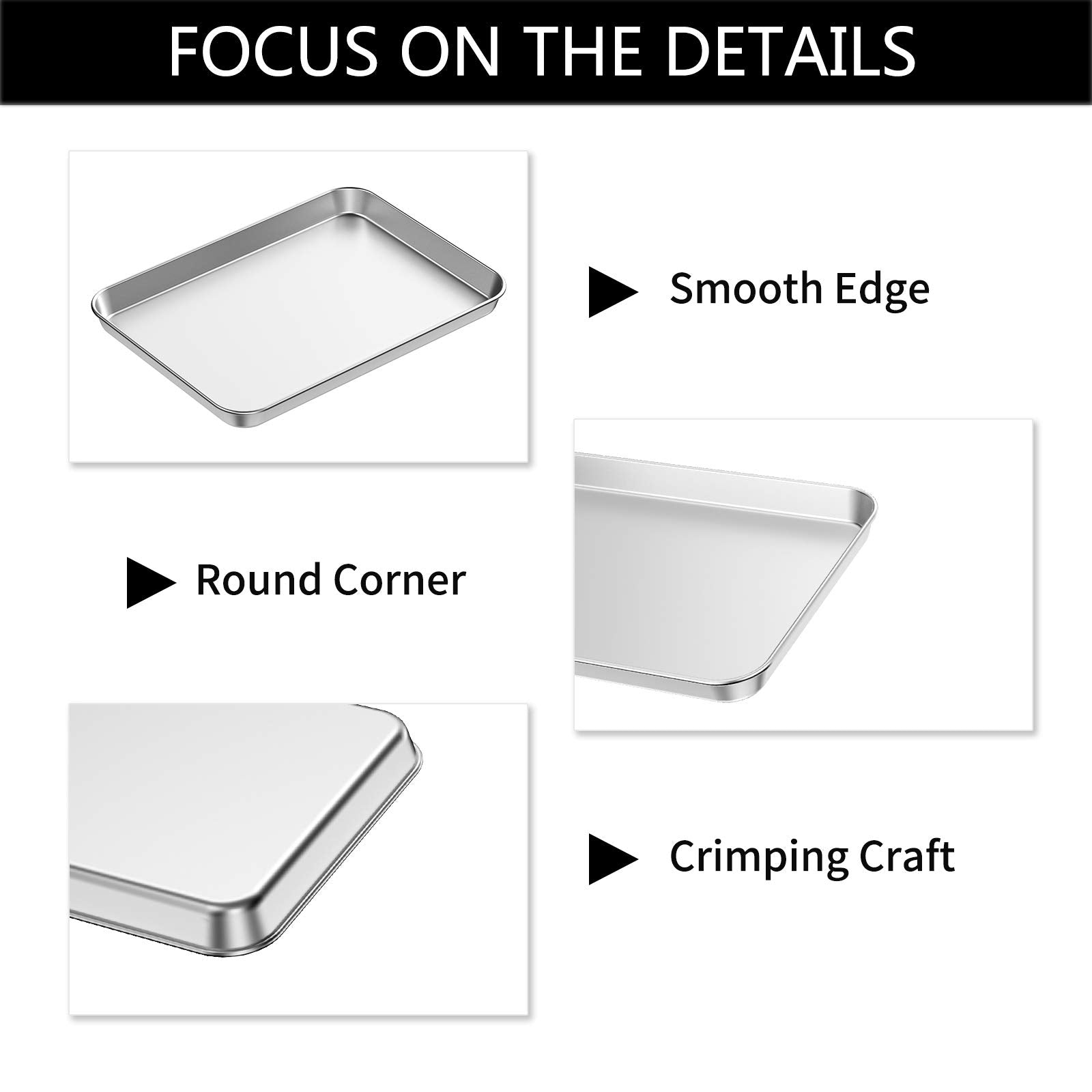 Baking Sheets 2 Pieces, Bastwe Stainless Steel Baking Pan Tray Cookie Sheet, Rectangle Size 9 X 7 X 1 Inch, Healthy  Non Toxic,