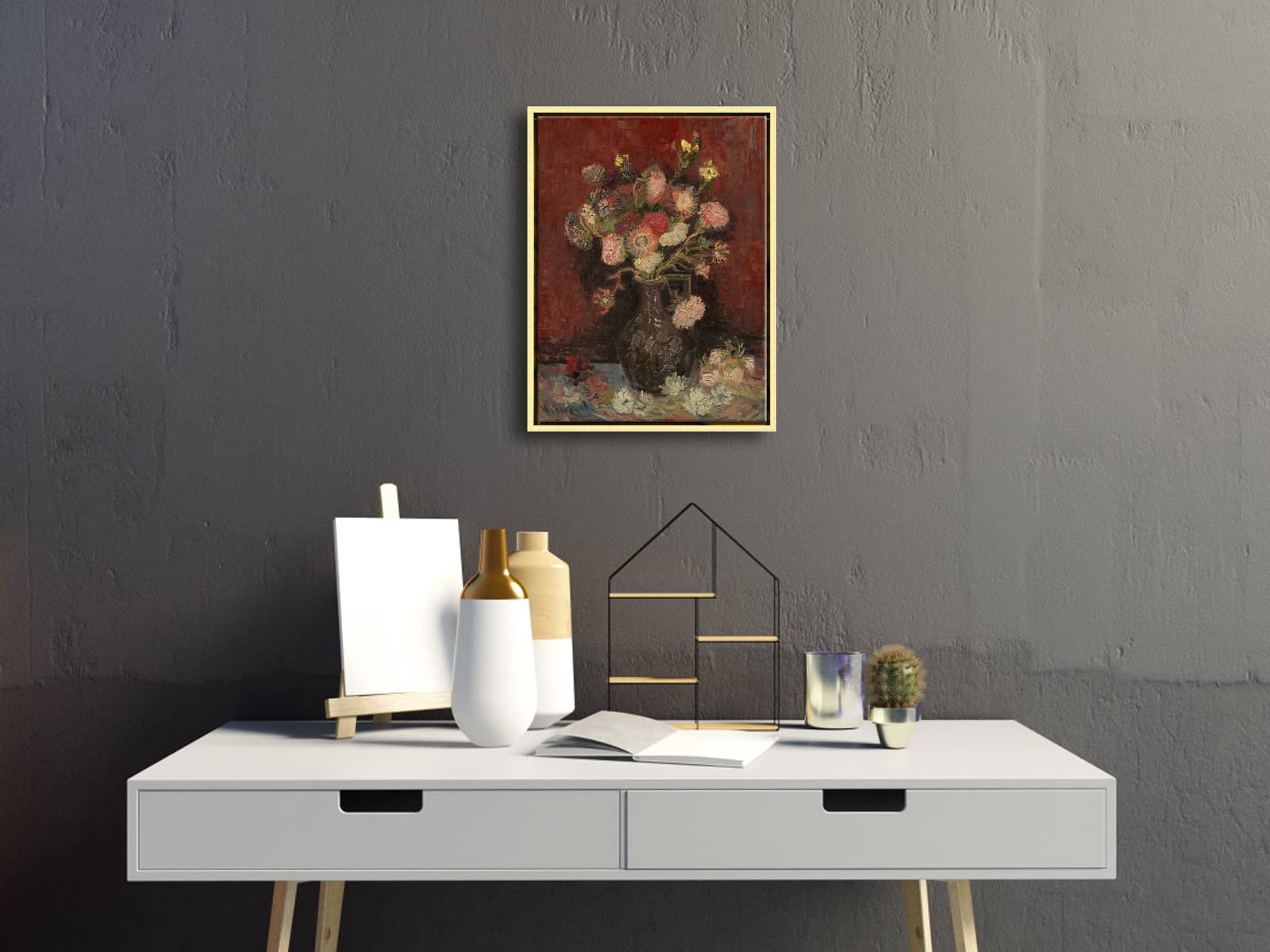 Wieco Art Framed Canvas Wall Art Vase With Chinese Asters And Gladioli By Van Gogh Oil Paintings Modern Abstract Hd Canvas Print
