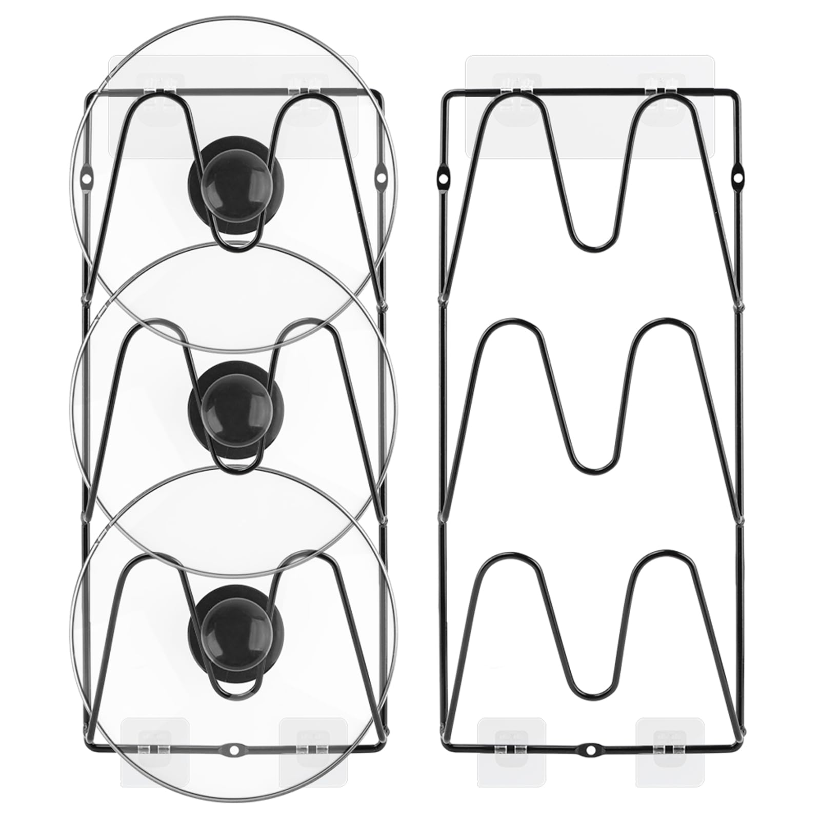 Pot Lid Organizer for Cabinet Door, 2 Pack 3Tier, Adhesive or Screw Mount