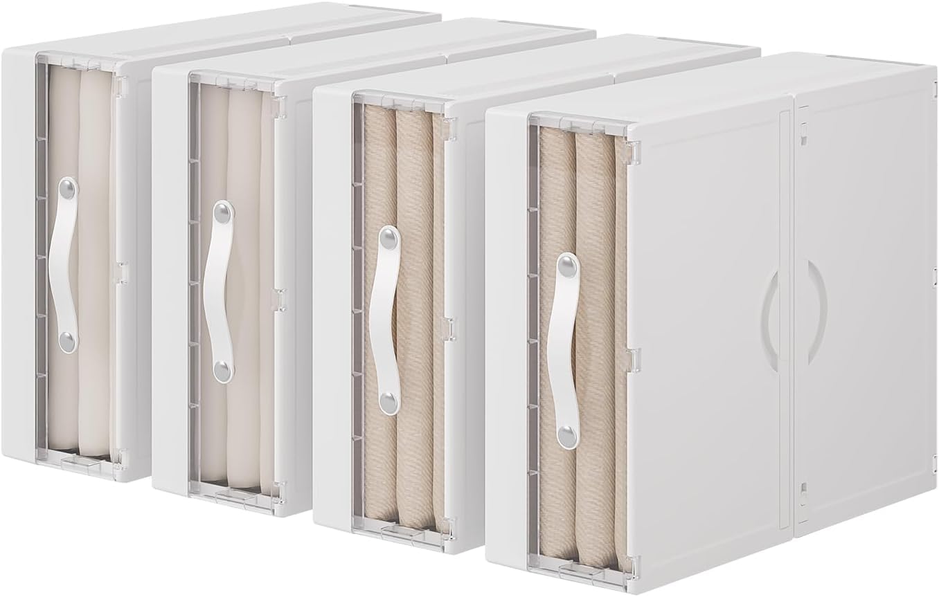 GUDEMAY Bed Sheet Organizers and Storage, Foldable Closet Organizer with Handle, Plastic Bedding Storage Box Container for Blank