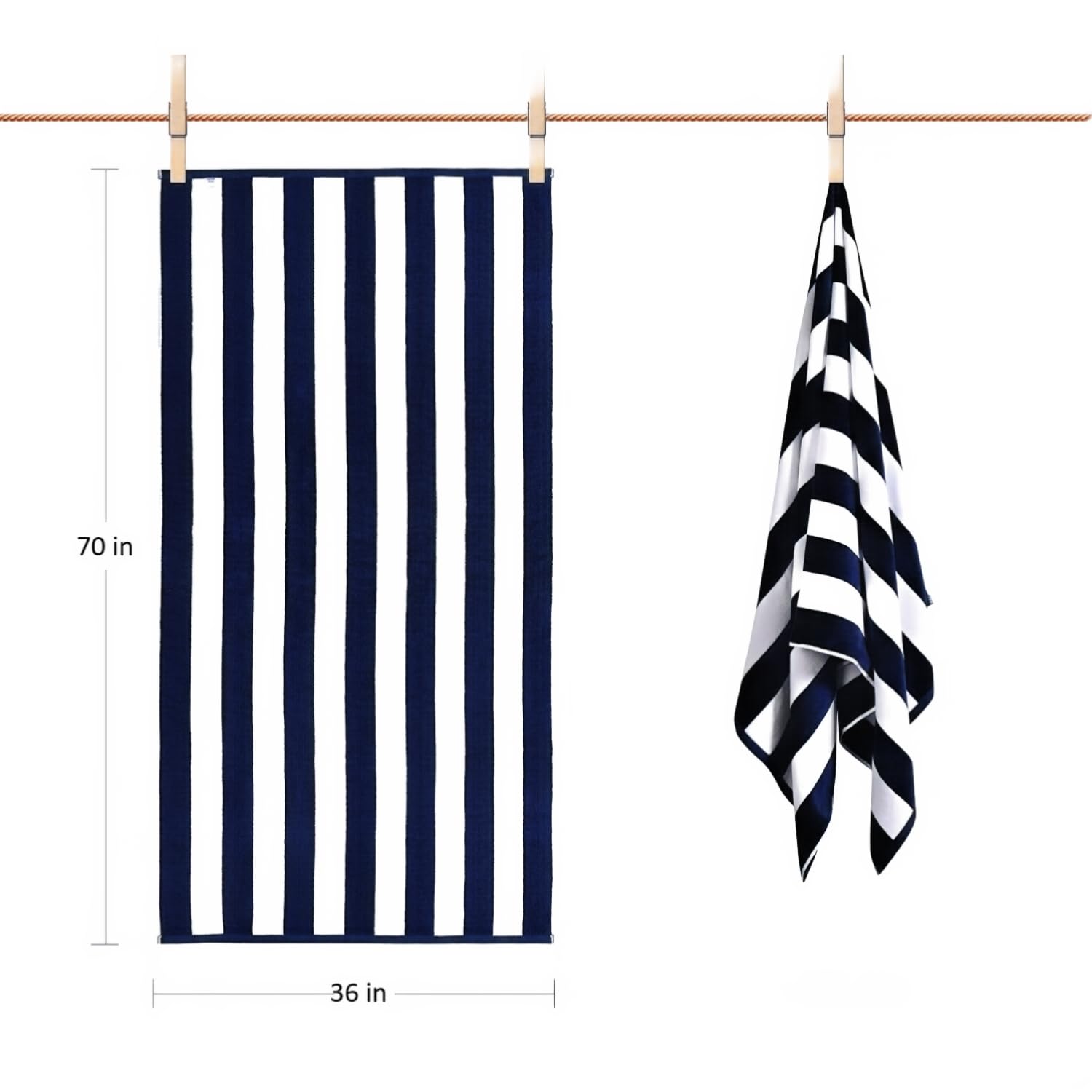 LULUHOME Plush Oversized Beach Towel - Fluffy Cotton Thick 36 x 70 Inch Navy Blue Striped Pool Towels  Large Summer Cabana Swimming Towel for Adults