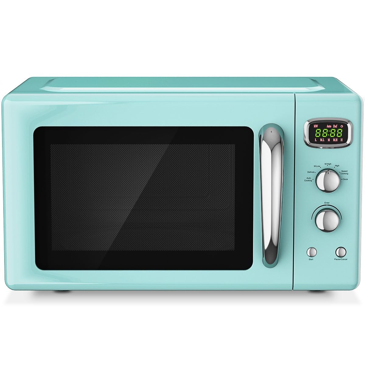 SIMOE Retro Microwave Oven 0.9Cu.ft, 900W Compact Countertop Microwave w/5 Micro Power & 8 Auto Cooking, Child Lock, Timer Setti