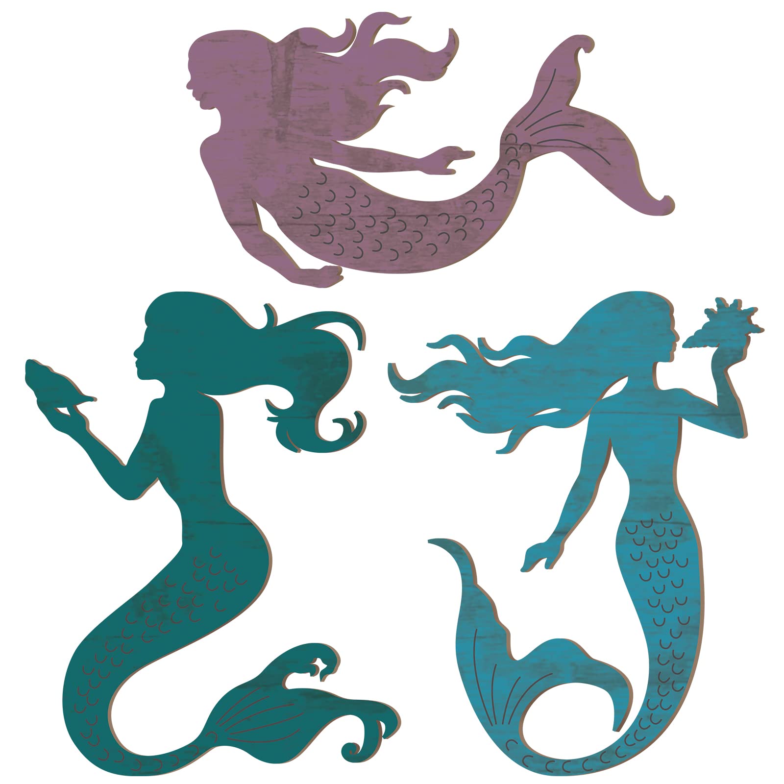 Qunclay Set of 3 Mermaid Wall Bathroom Decor Wooden Silhouettes Mermaid Art Hanging Farmhouse Ocean Themed Wall Decorations for 