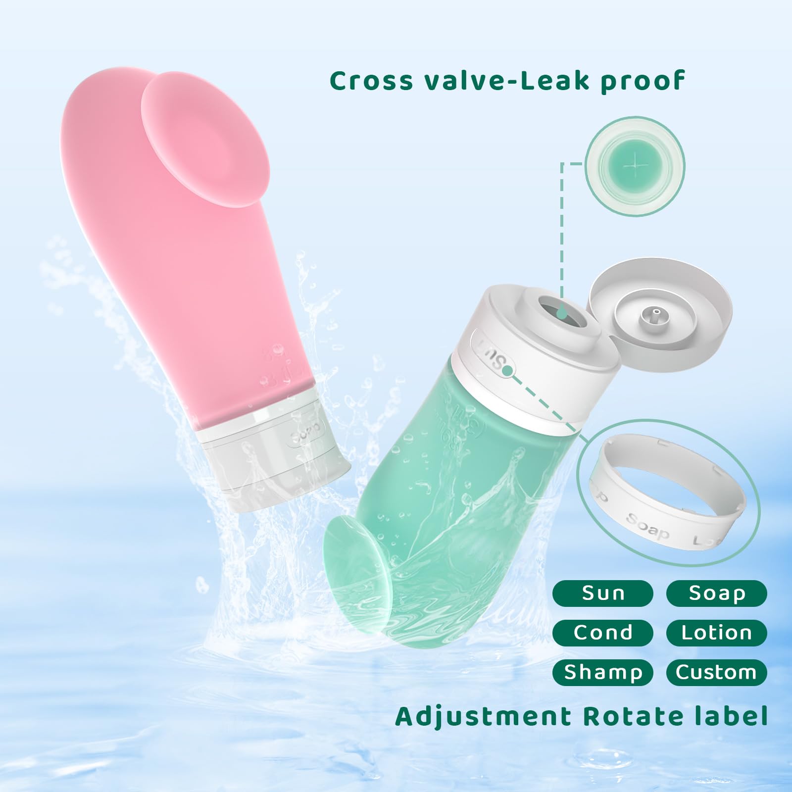 Lilyabeille Travel Bottles For Toiletries With Suction Cup, 4 Pack Tsa Approved Travel Size Containers Leak Proof, 3Oz Refillabl