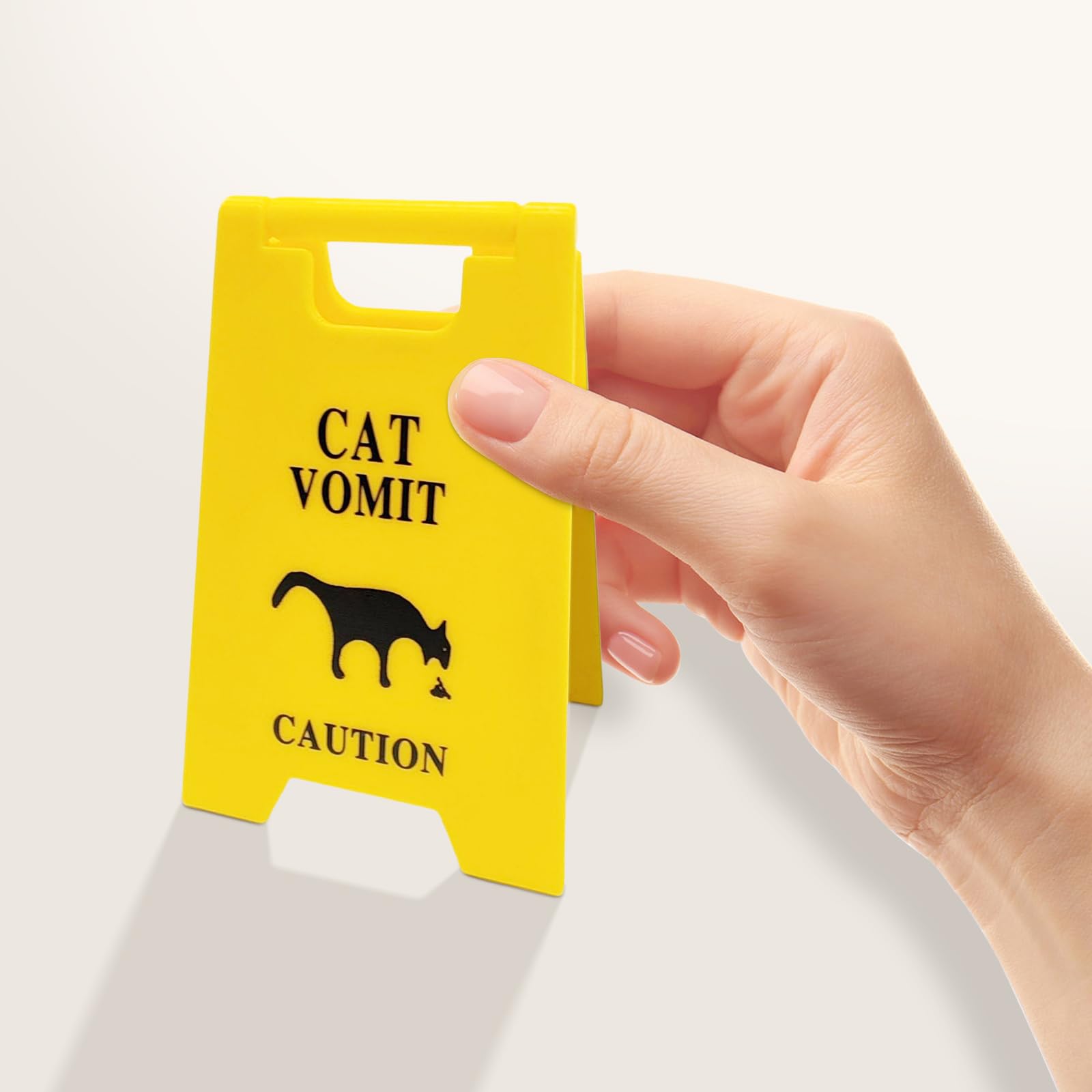 3Pcs Cat Vomit Caution Sign, Funny Cat Vomit Sign with Mini Fence and Woven Cat Coaster 3D Printed Cat Warning Signs Double Side
