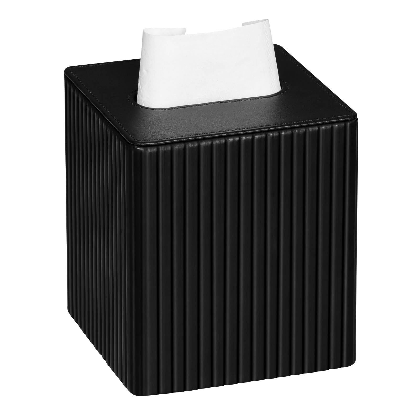 Meibooch Pu Leather Tissue Box Cover Square Tissue Box Holder With Magnetic Closure (Black Stripe)