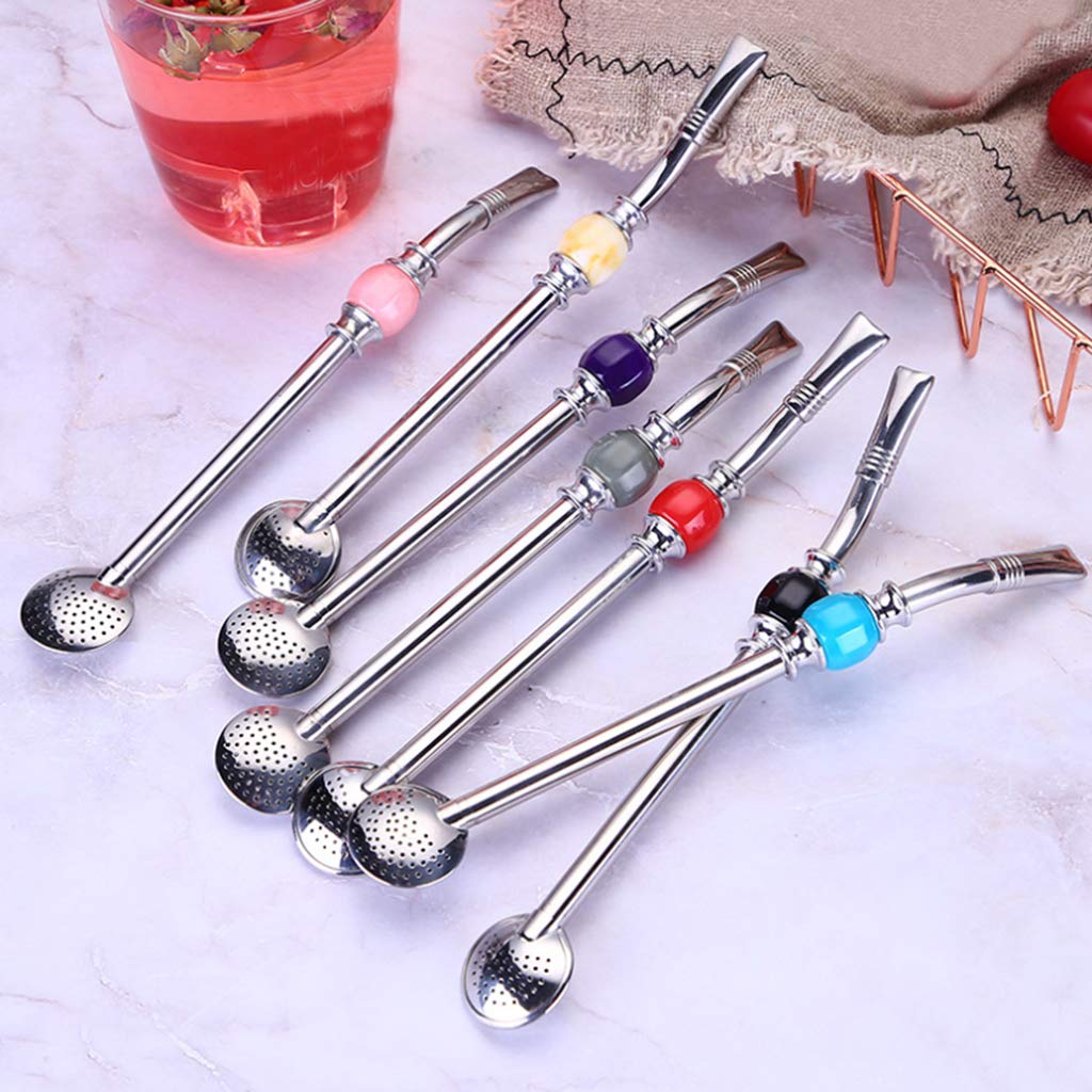 Trendivibe Stainless Steel Yerba Mate Straw Spoon Bombilla Tea Strainer Colander  Blue