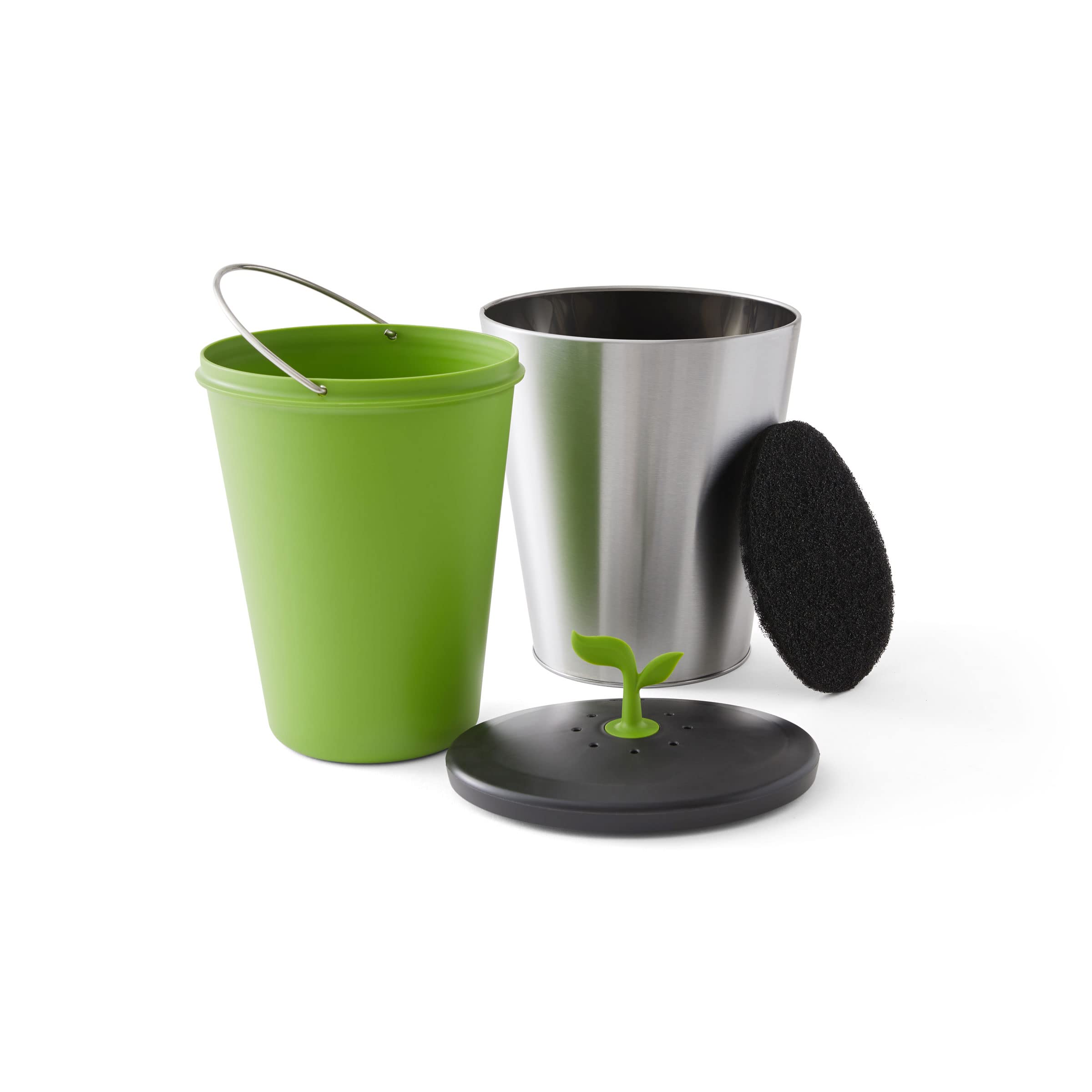 Chef'N Ecocrock Countertop Compost Bin, 3.3 Liter, Steel Gray