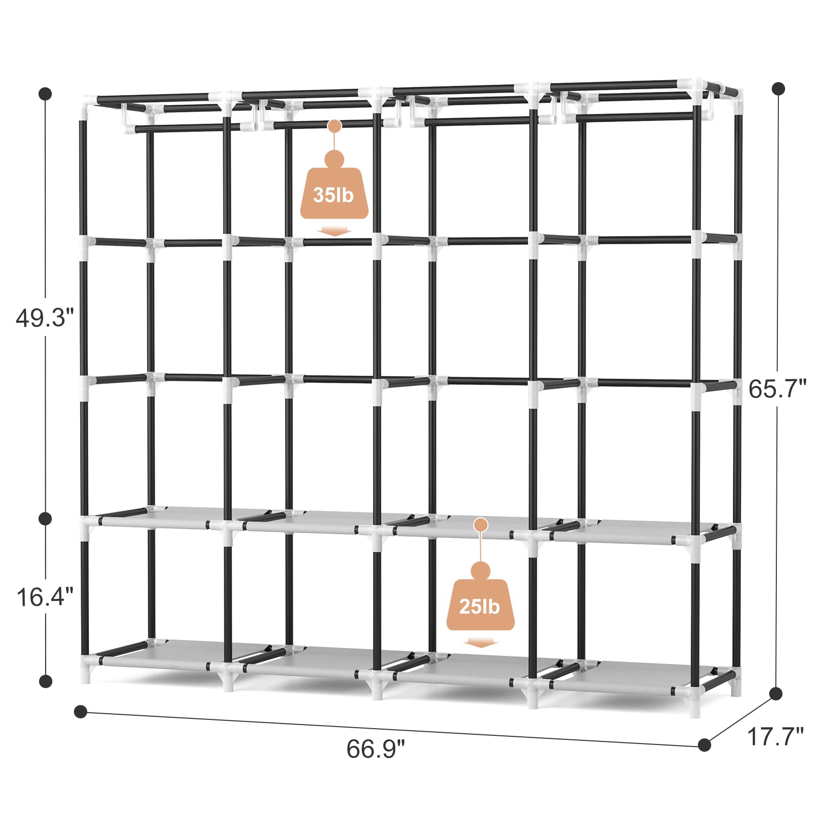 Vtrin Portable Closet For Hanging Clothes 67 Inch Wide Large Capacity Portable Wardrobe Closet With Cover, 4 Storage Shelves And