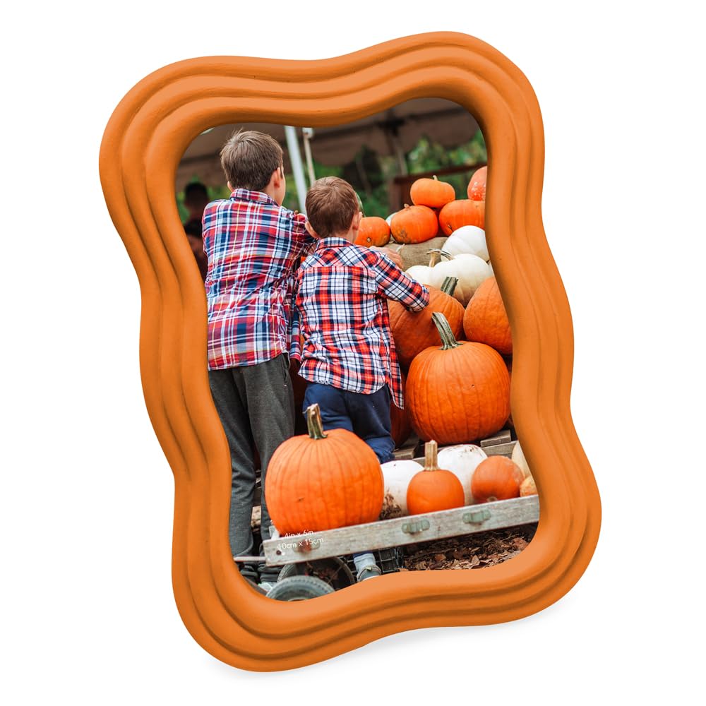 Isaac Jacobs 4x6 Matte Orange Curved Deco Frame for Tabletop and Wall Display, Decorative Art, Design, Home D  cor, Gift (4x6, M