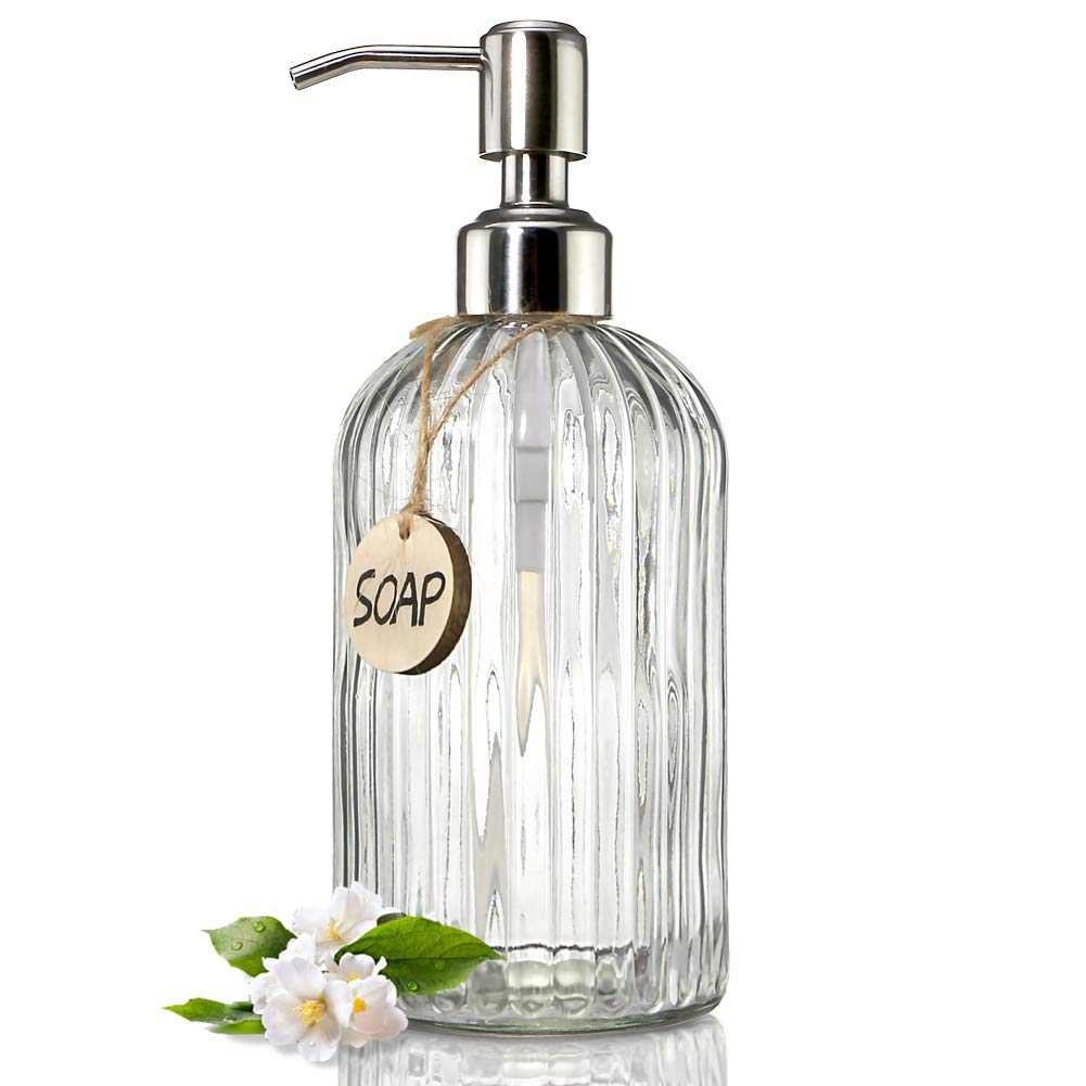 Jasai 18 Oz Clear Glass Soap Dispenser With Rust Proof Stainless Steel Pump, Refillable Liquid Hand Soap Dispenser For Bathroom,