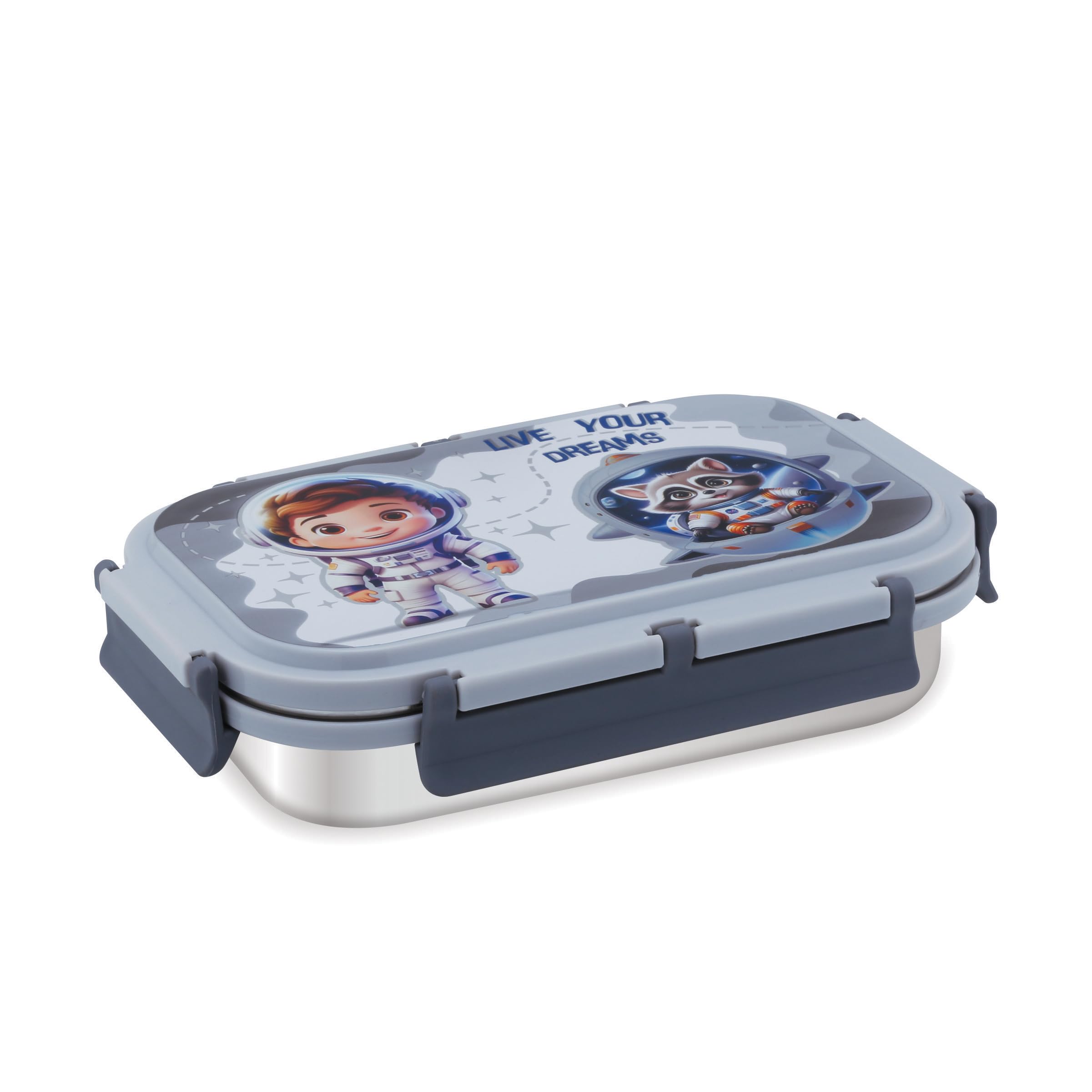 Attro Uranus Stainless Steel Lunch Box With 1 Small Container & Spoon Eyecatchy Astronaut Print Bpa Free Food Grade-700Ml+160Ml-