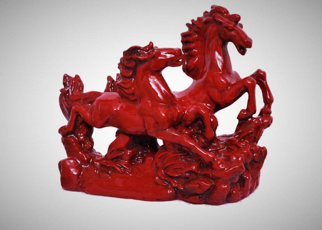Inara Creation Two Running Red Victory Horses (Feng Shui & Vastu) (Size - Big)